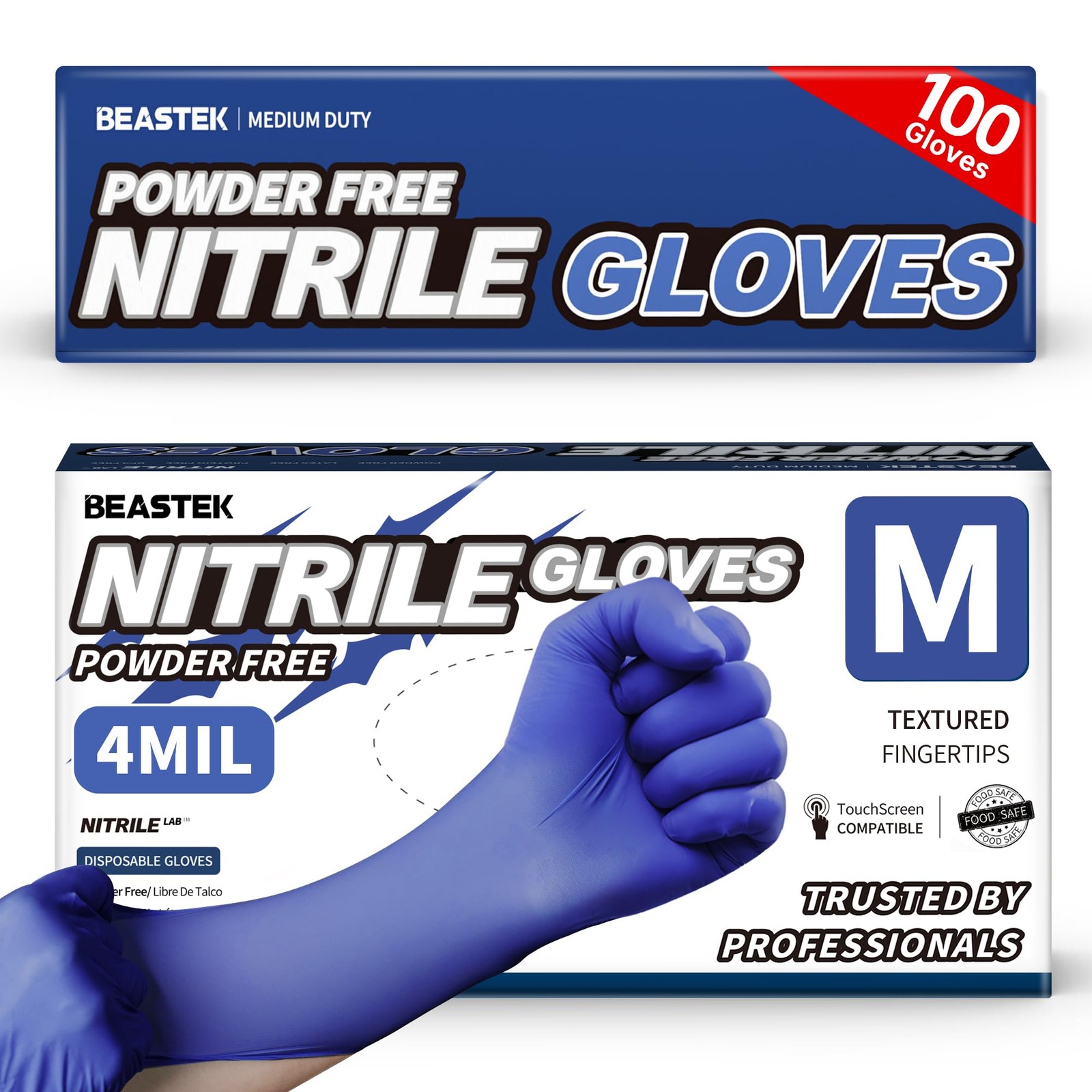Beastek Nitrile Exam Gloves, 4.0 Mil 100 Pcs Powder-Free Latex-Free Medical C…