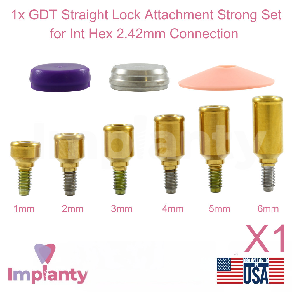 1x Dental Straight Lock Attachment Strong Silicone Set Titanium Int Hex 2.42mm