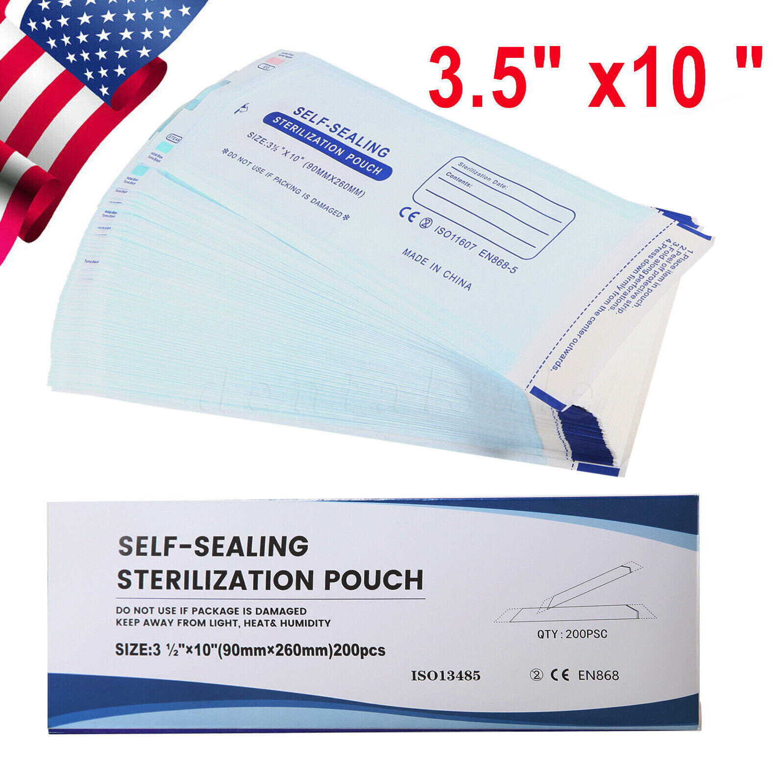 1000 Self-Sealing Sterilization Pouch, 3.5″ x 10″, Paper/Blue Film (5 Boxes)