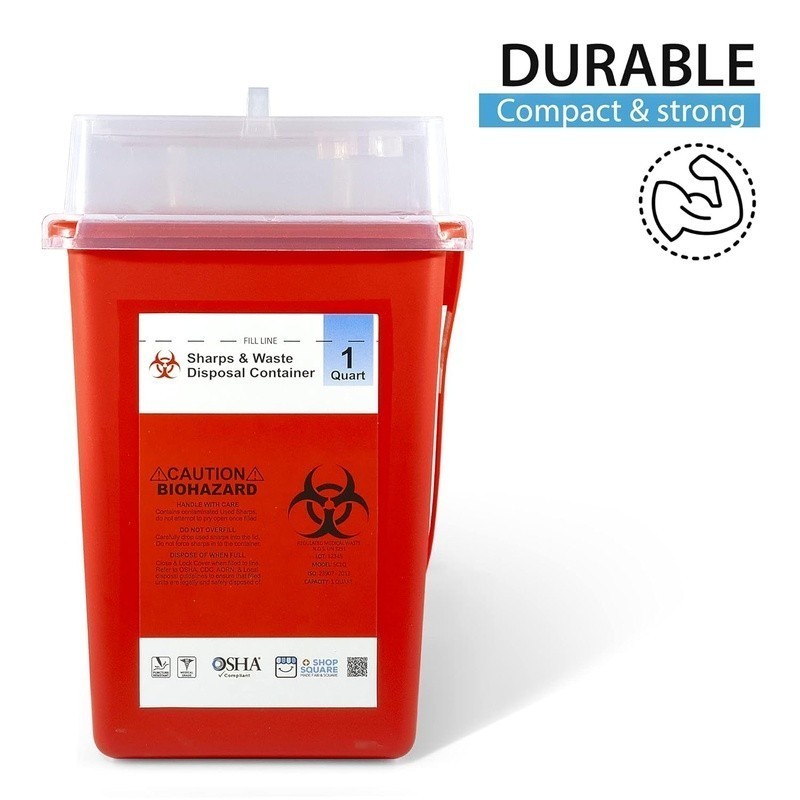 Safe Needle Disposal Container Used Sharps 1 Quart Mini Bin Travel Size