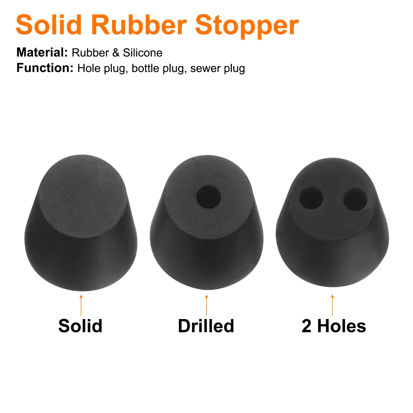 2Pcs Solid Rubber Stopper Tapered Seal Tube Stopper Plug 63x54x25mm Black