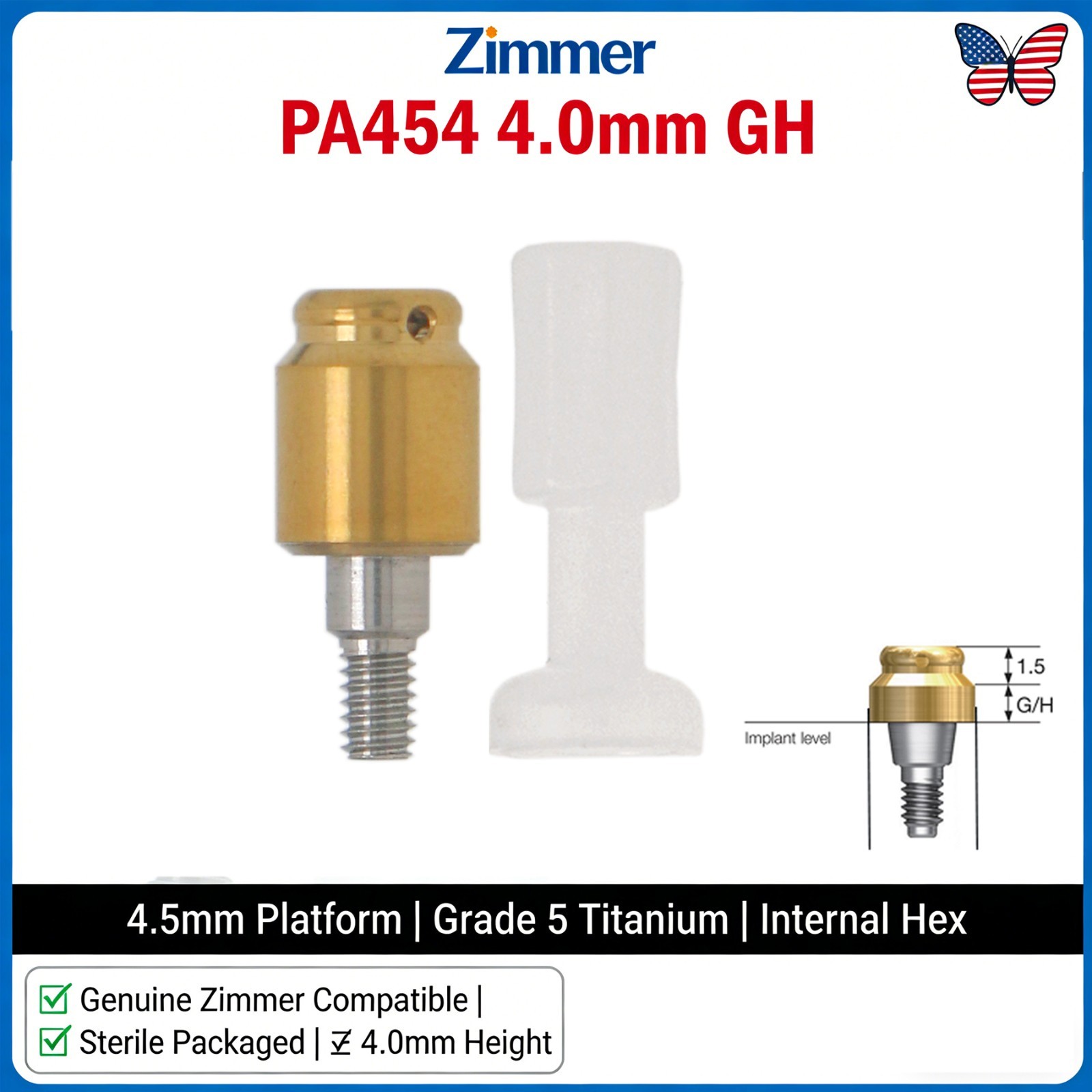 US LOCATOR Abutment Compatible with the ZimVie /Zimmer Biomet Tapered Screw Vent