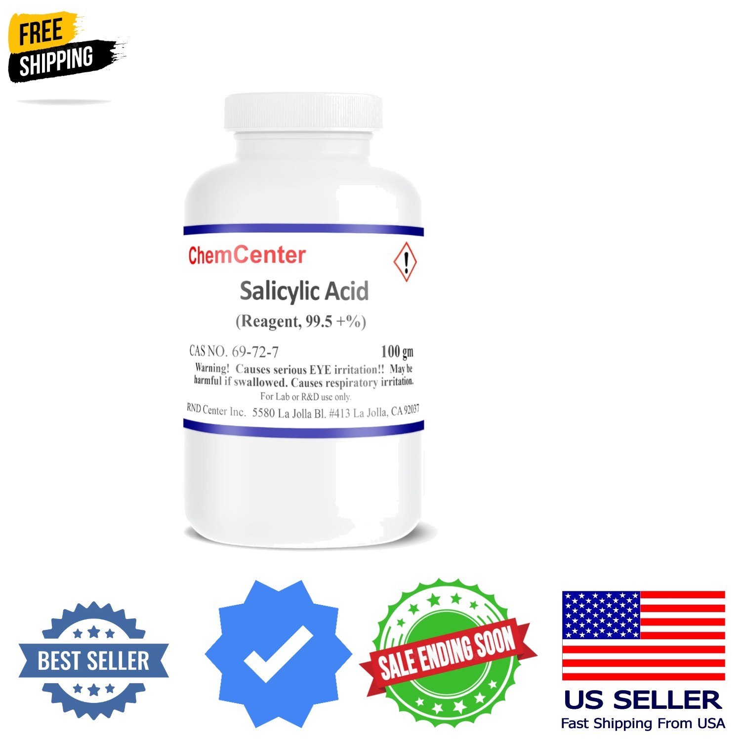 Salicylic Acid, Ultra Pure, Powder/Crystals,100 Grams