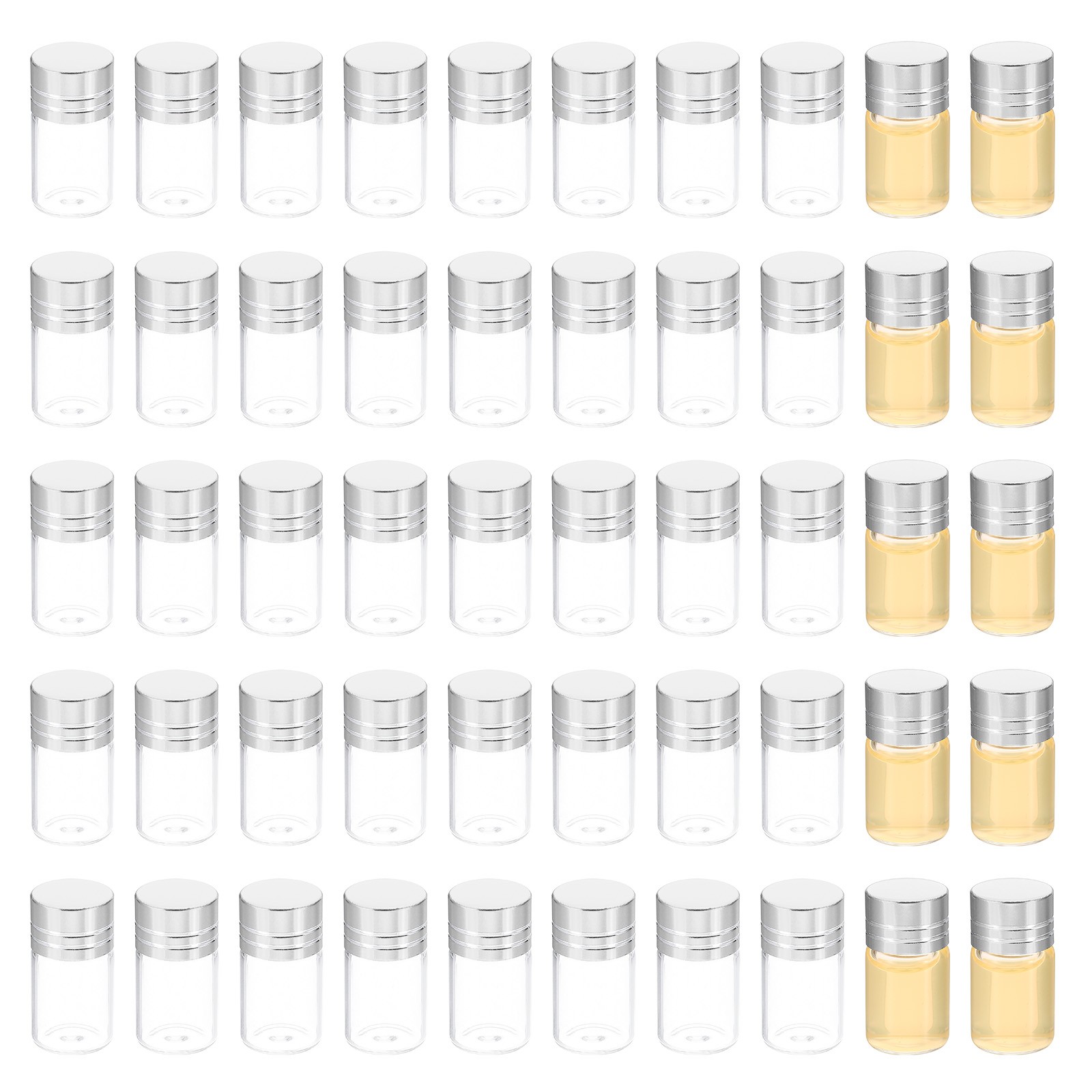 2ml Tiny Glass Bottles Vials 50Pcs Mini Clear Bottles Glass Screw Cap Silver