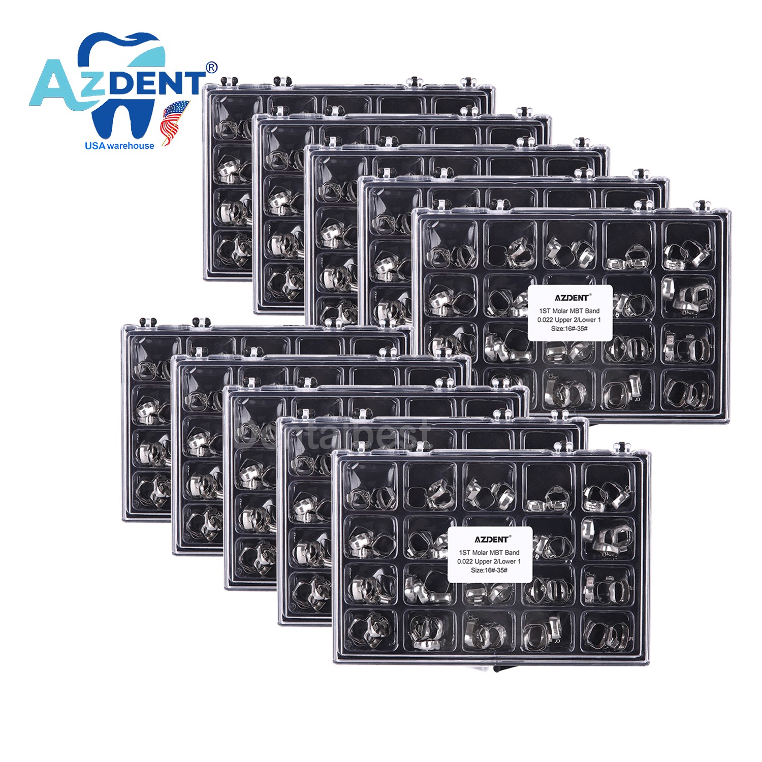 AZDENT Bandas de ortodoncia dental Tubo bucal Primer molar MBT 022 «16#-35#