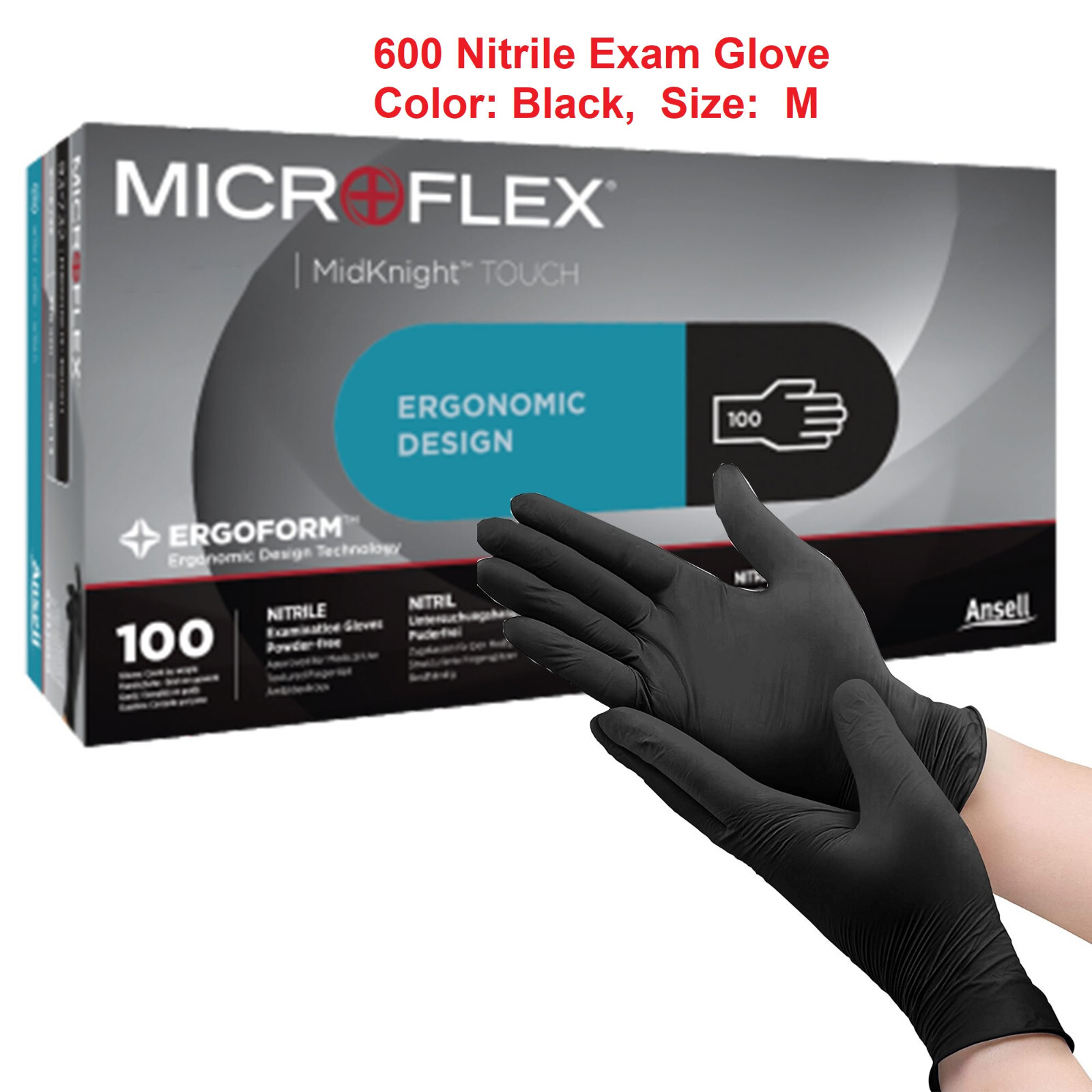 600 Ansell Nitrile Exam Gloves Microflex MidKnight Touch BLACK 93-734 MEDIUM
