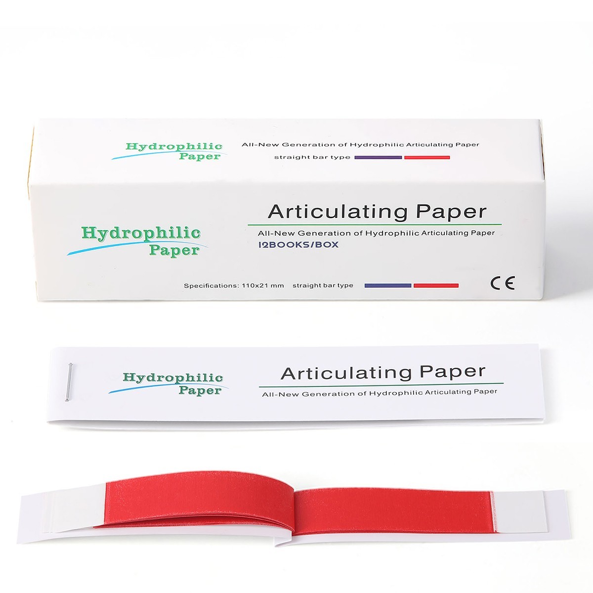 Papel articulante dental fino/grueso, papel de mordida de doble cara tiras rojas