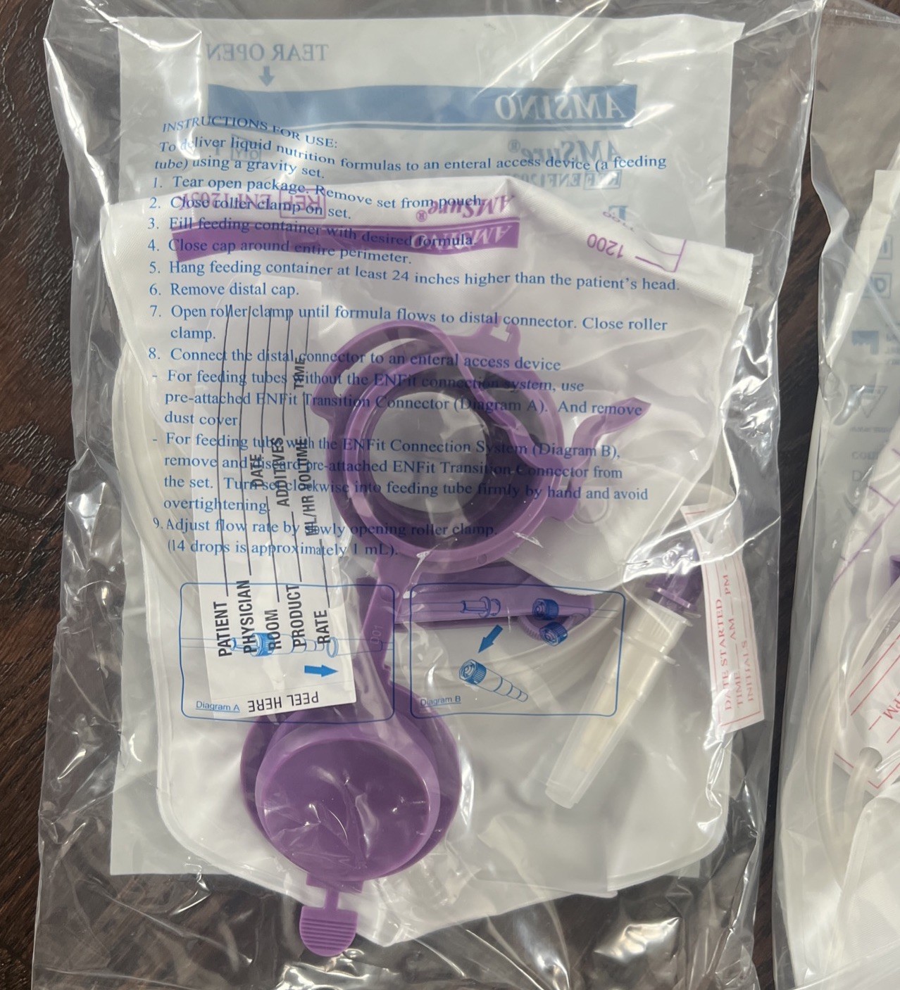 Lot of 25 Amsino AMSure Gravity Bag ENFIT Connector/Transitional Adapter 1200mL