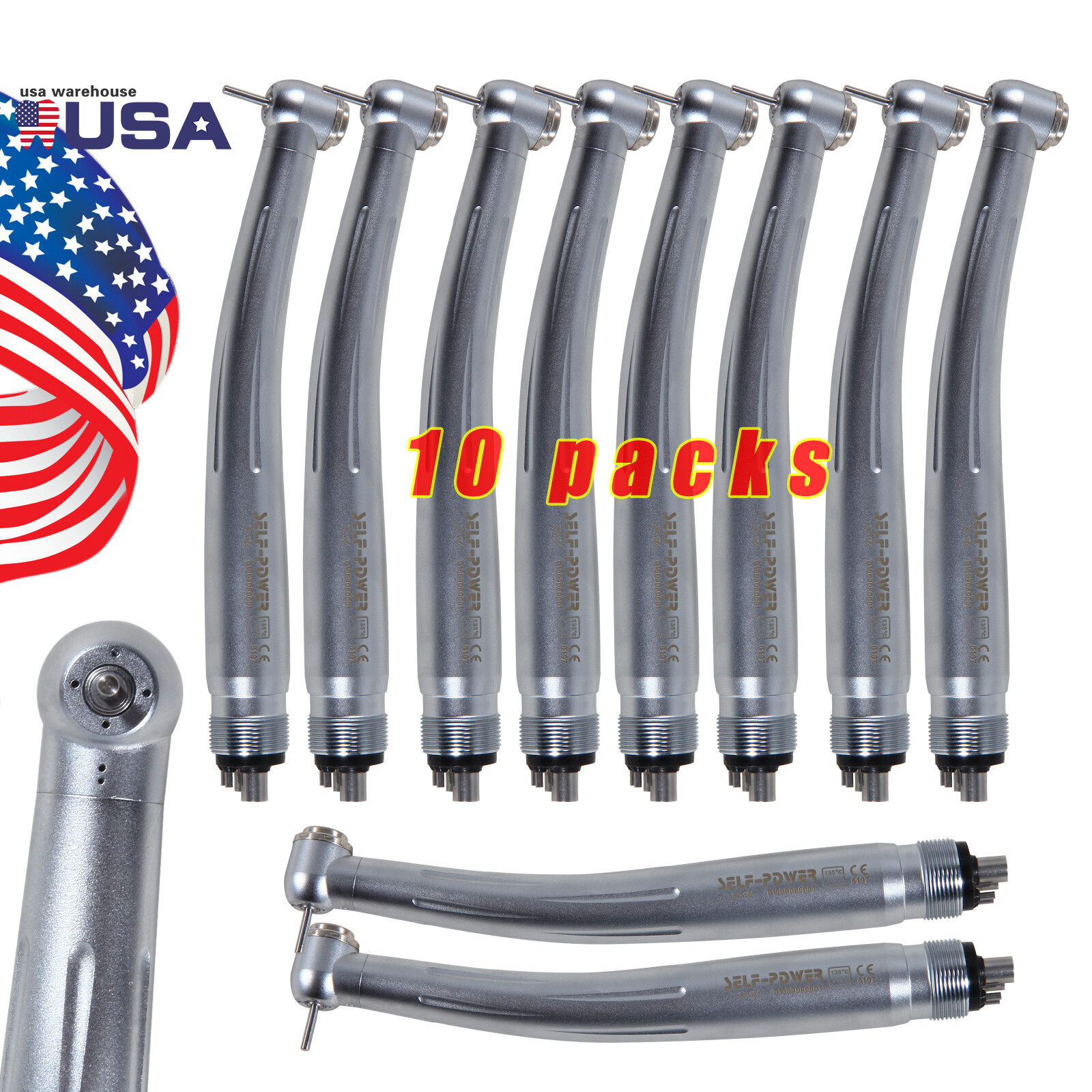 10 x Dental high speed handpiece 4 Hole Push Button Fit NSK PANA MAX USA