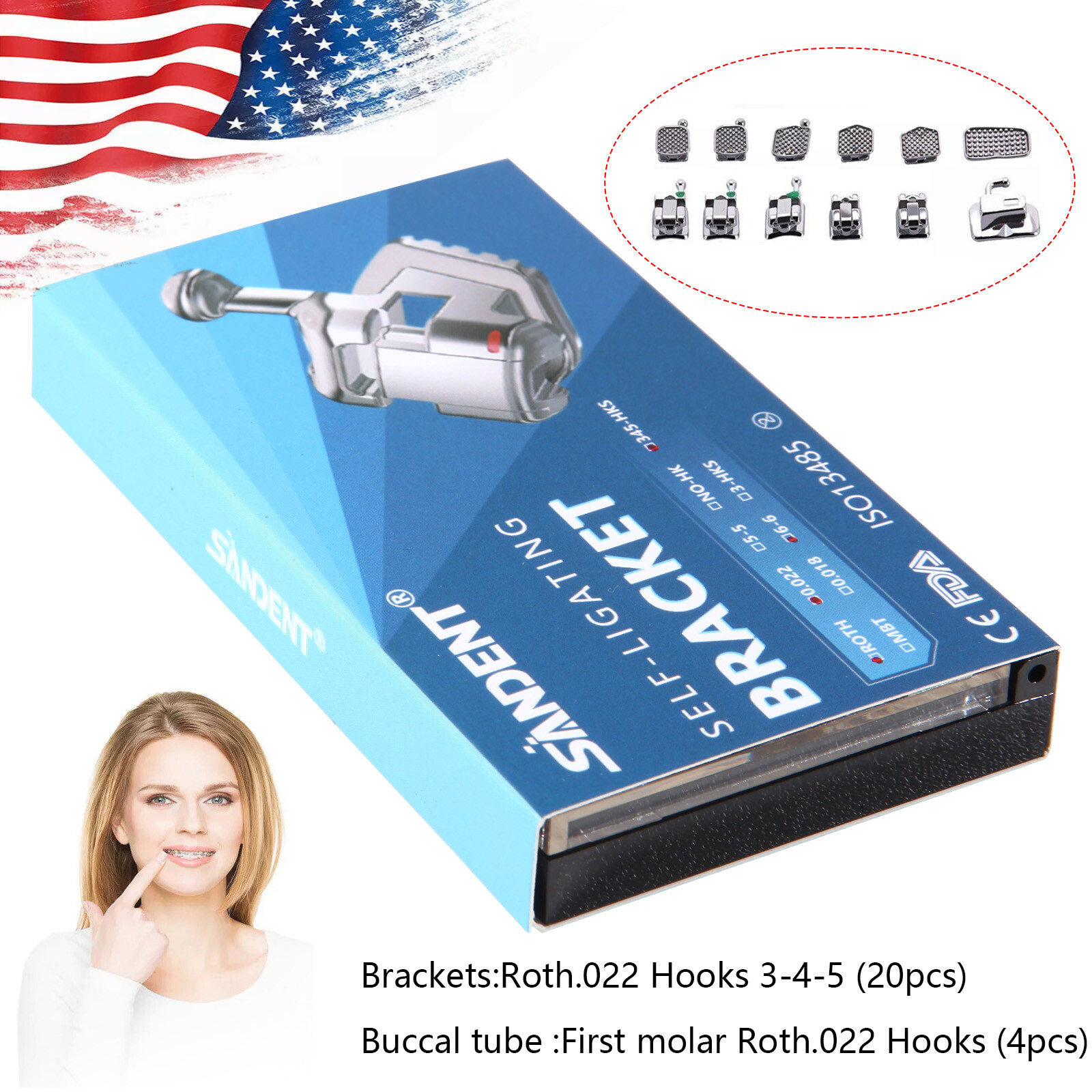 Dental Self Ligating Bracket Braces Mini Roth.022 345HK