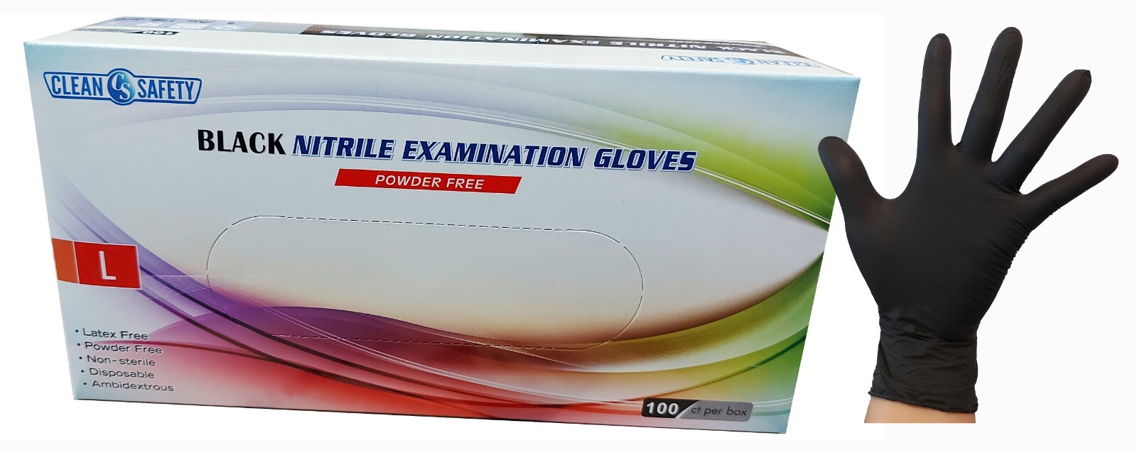 Black Nitrile Examination Gloves Powder-Free, 5 mil, 100pcs_Clean Safety
