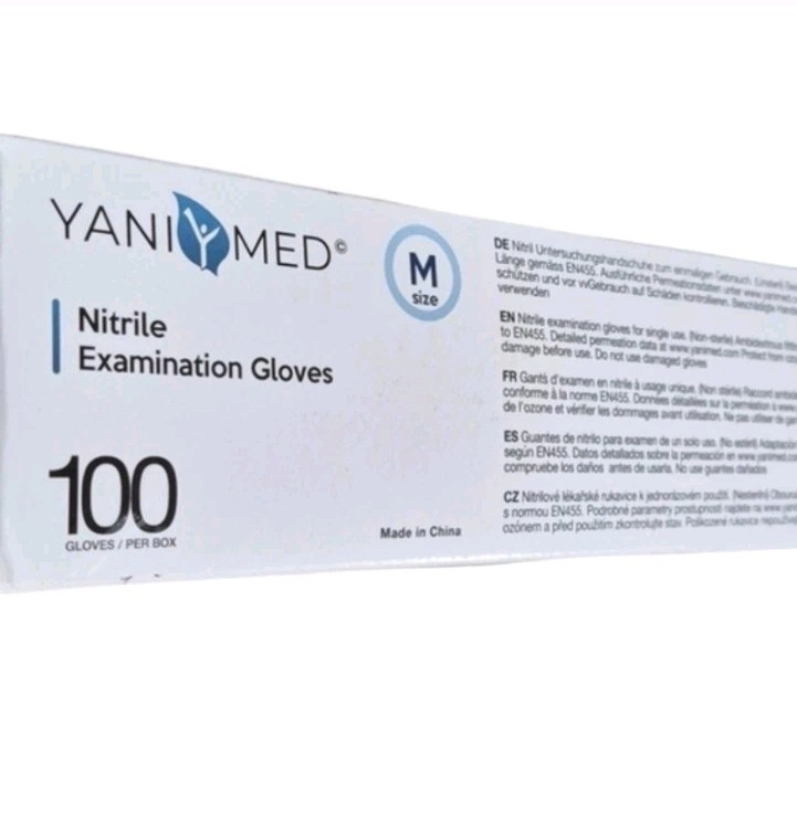 4 YANIBlue Salon/Examination Essentials Blue Nitrile Gloves, 100 a Box-Medium.