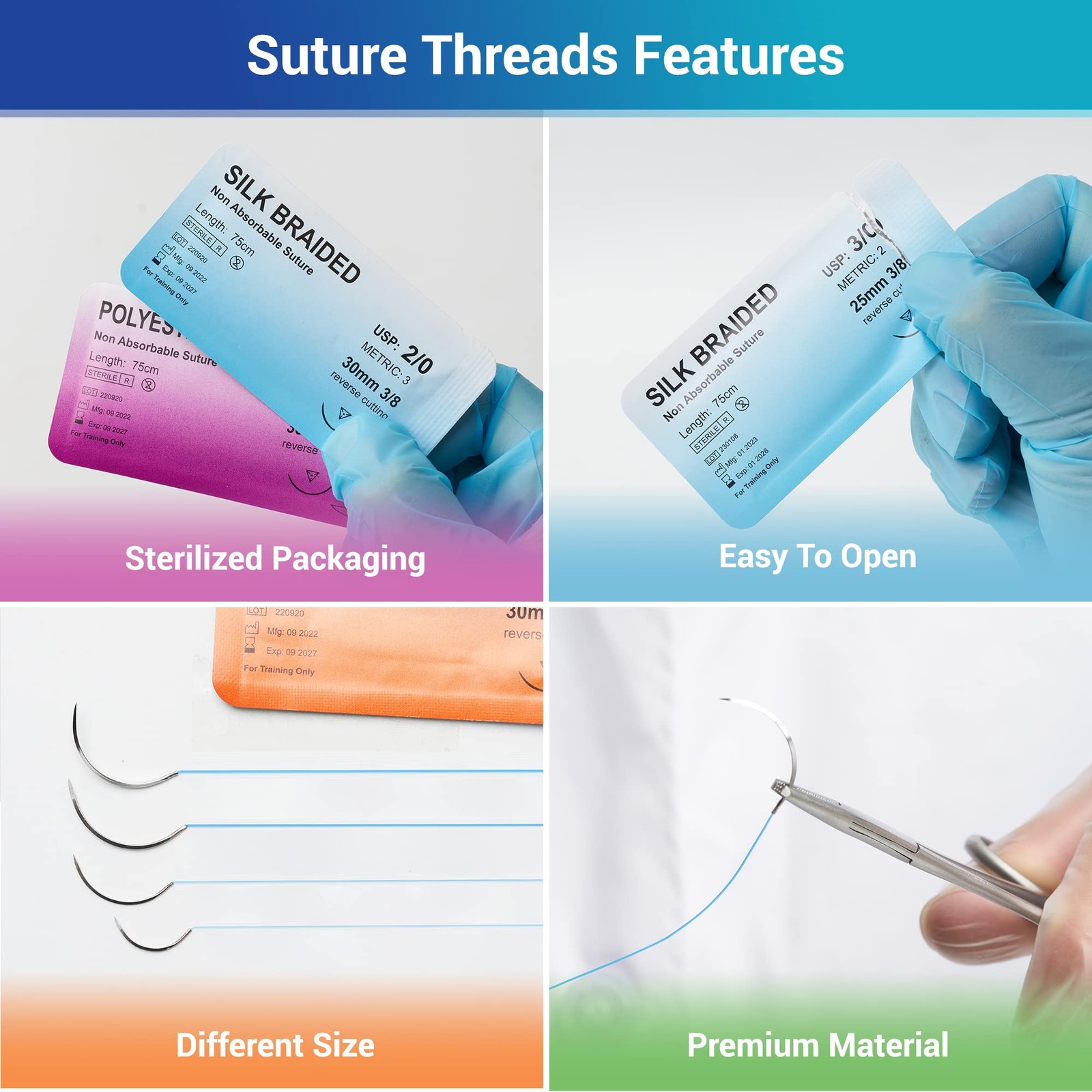 Sterile Sutures Thread & with Tools , First Aid Field Emergency Supplies, 16 …