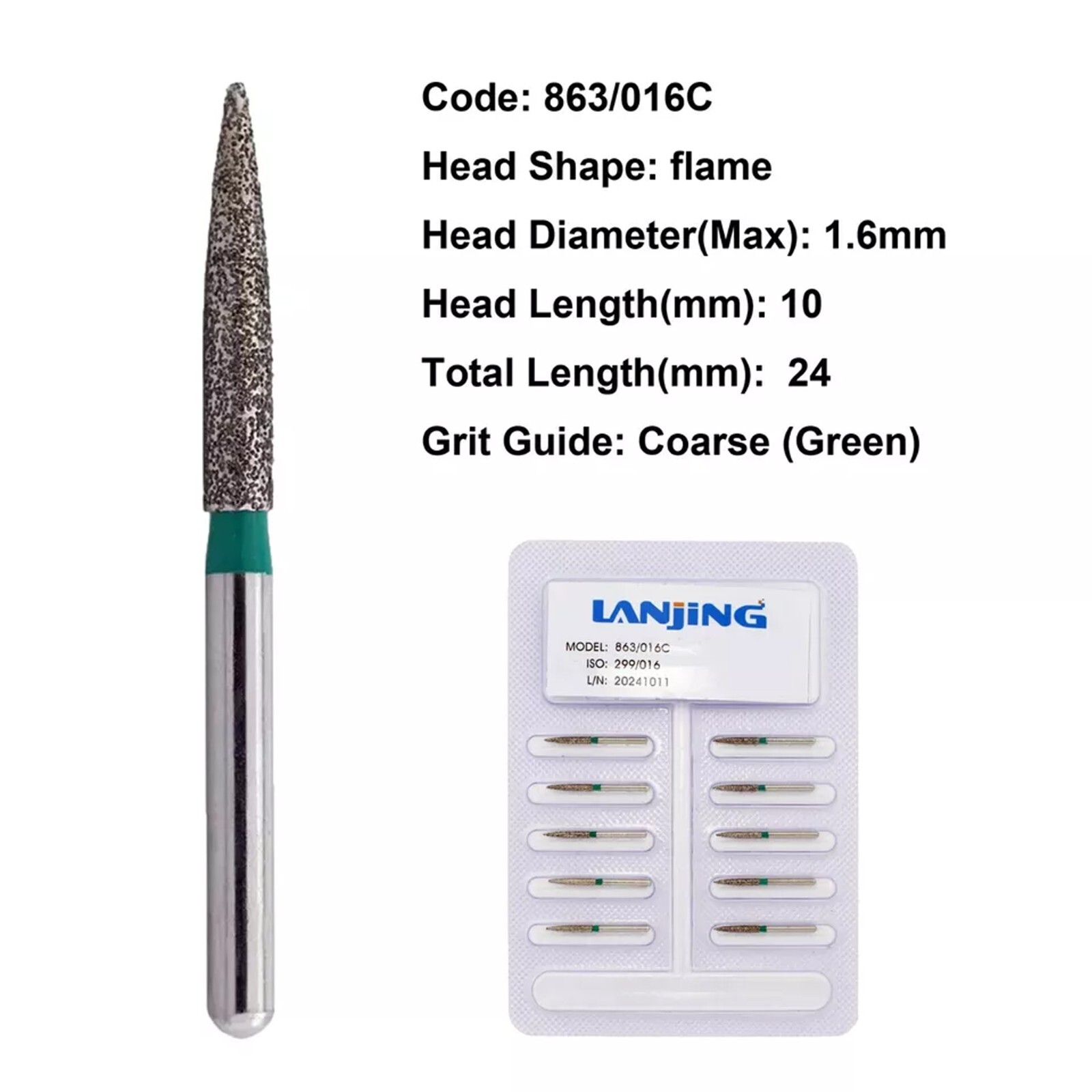Dental Diamond Burs FG Flame Shape Extra Fine Coarse High Speed Friction Grip
