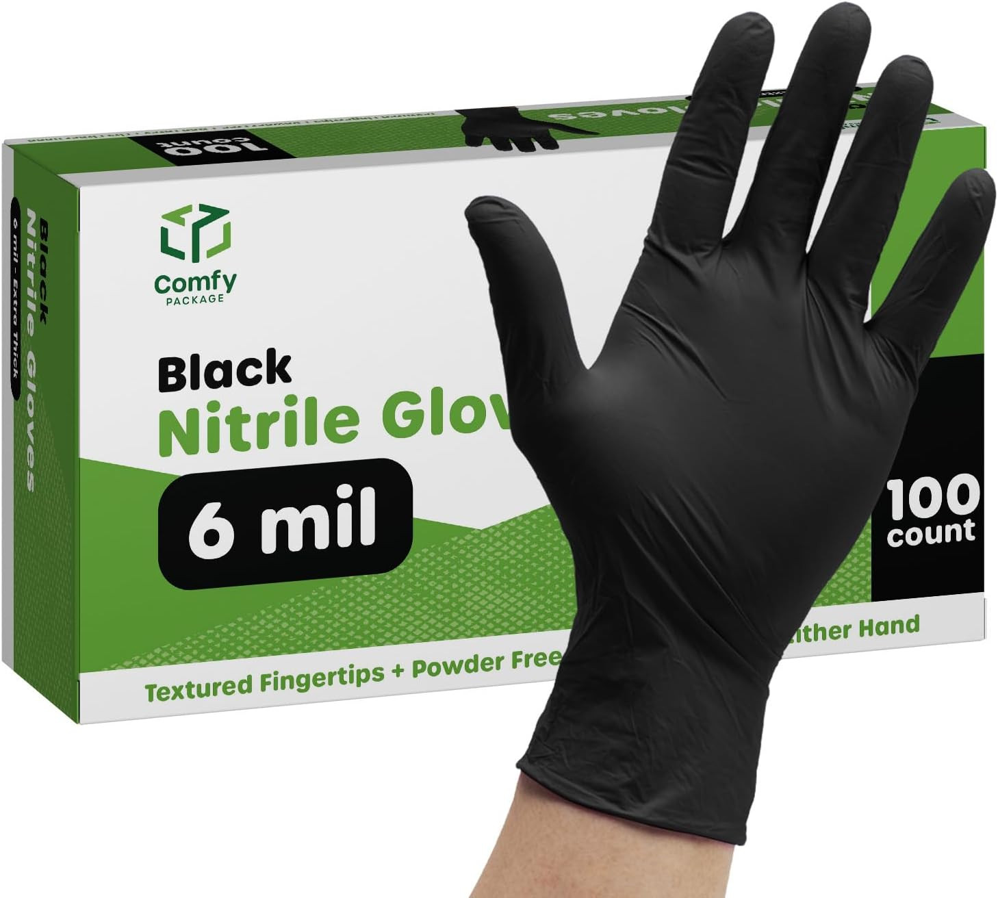 Comfy Package Black Nitrile HEAVY DUTY 6 Mil. Chemical Resistance, Latex & Powde