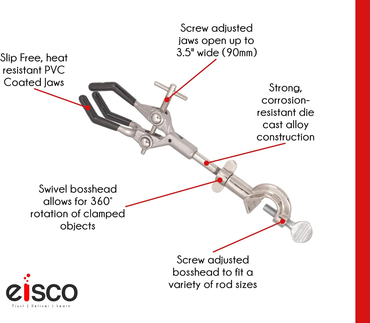 Lab Clamp for Lab Stand, Beaker Holder or Flask Clamp – Heat Resistant PVC Coate