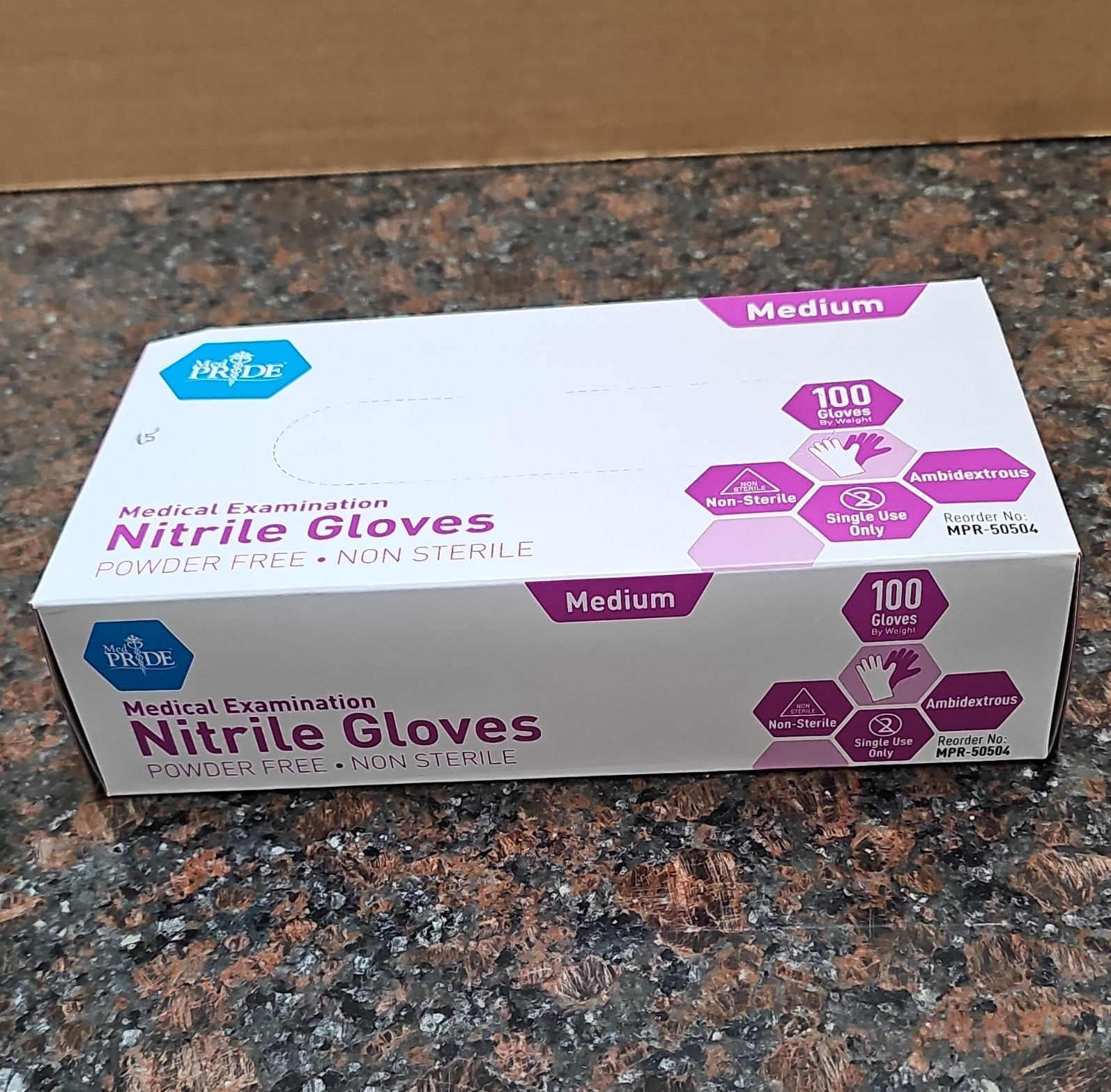 MedPride MPR-50504 Nitrile Exam Gloves, Powder-Free, Medium