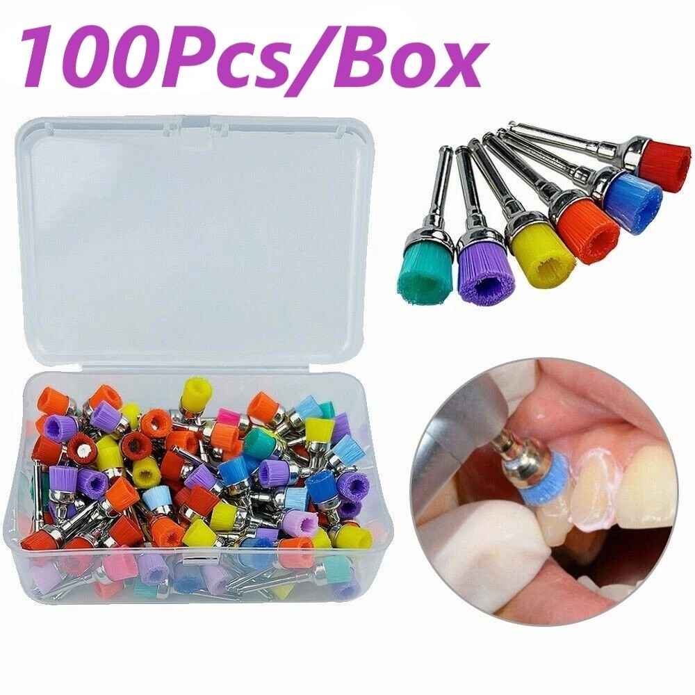 100 Pcs/Box Dental Polishing Prophy Latch Bowl Brush Polisher Nylon with Metal