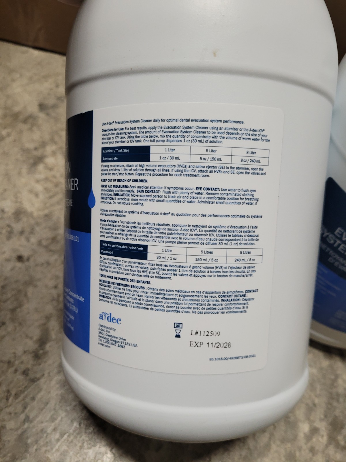 x2 A-dec 360 Evacuation System Cleaner, 1 Gallon Concentrate Expires 11/2026