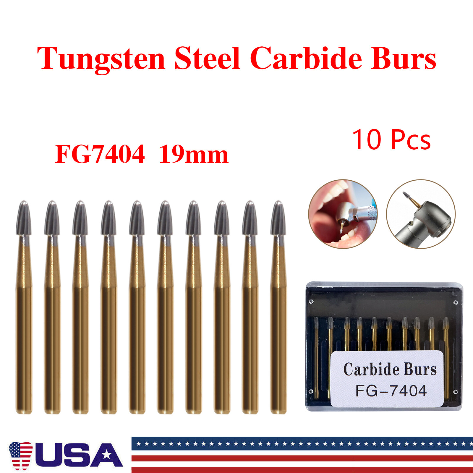 Dental Burs Tungsten Carbide 10pcs/box FG7404 Trimming & Finishing
