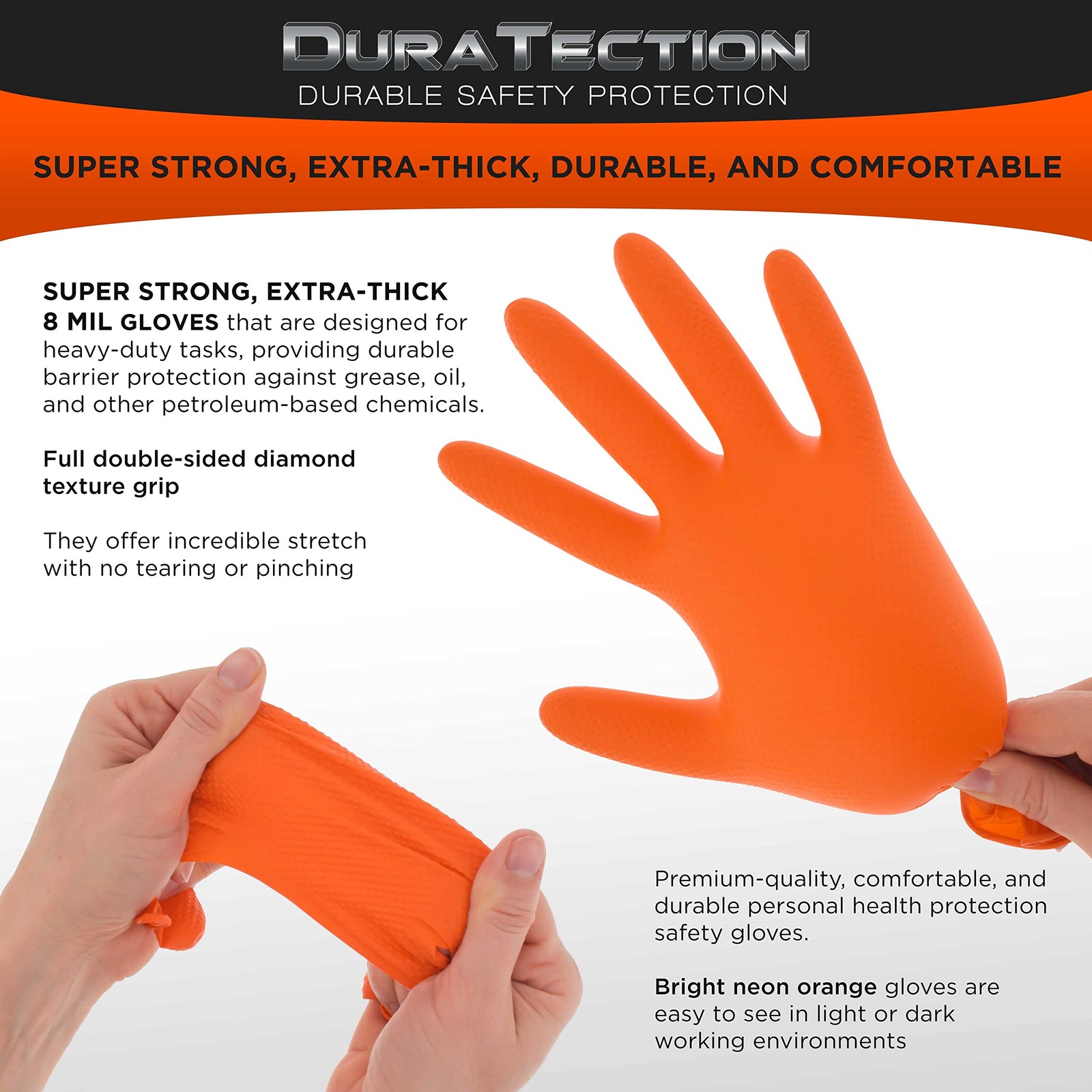 Dura-Gold Duratection 8 Mil Orange Super Duty Diamond Textured Nitrile