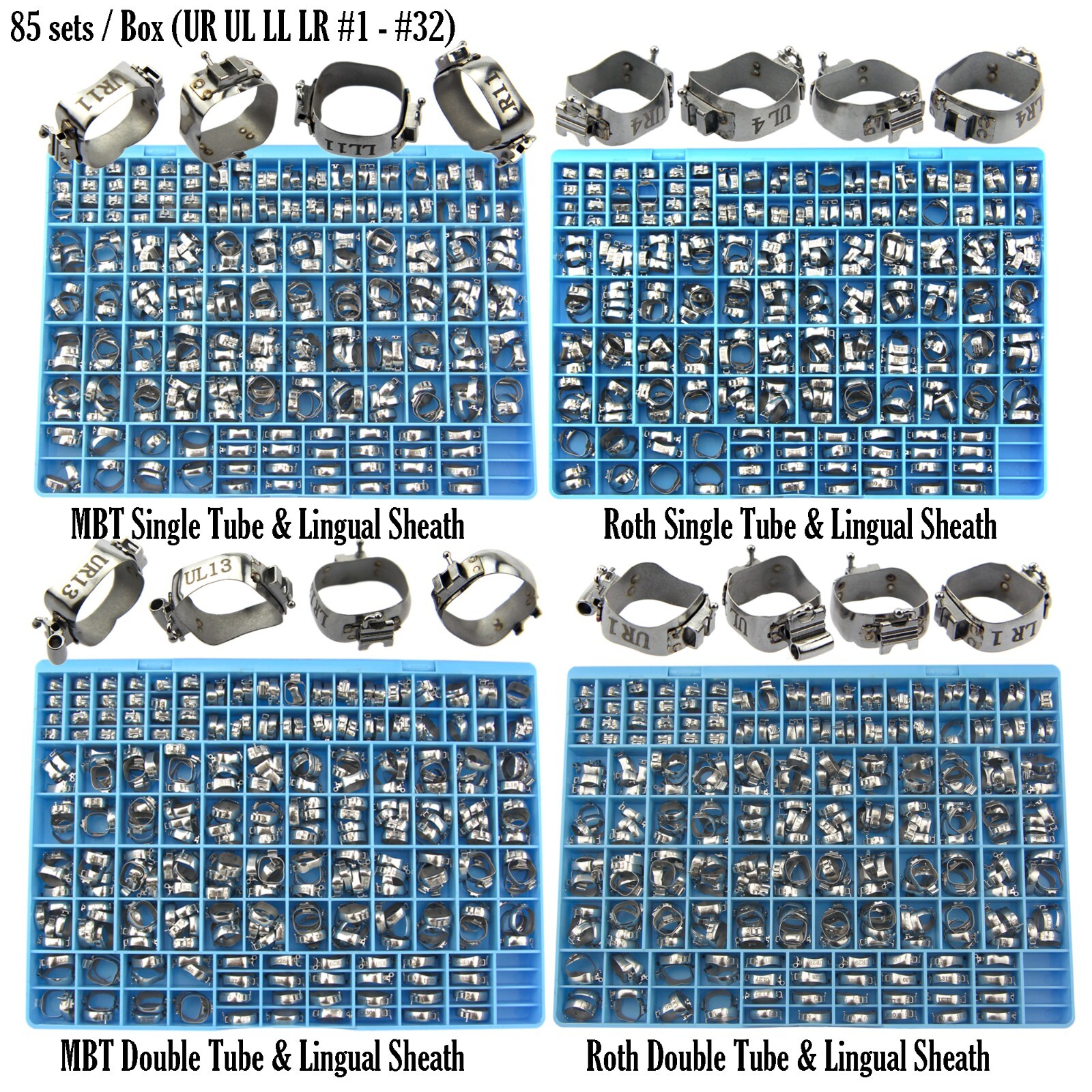 85 Orthodontic Bands Buccal Tube GAC Molar Bands MBT Roth Lingual Sheath #1-#32