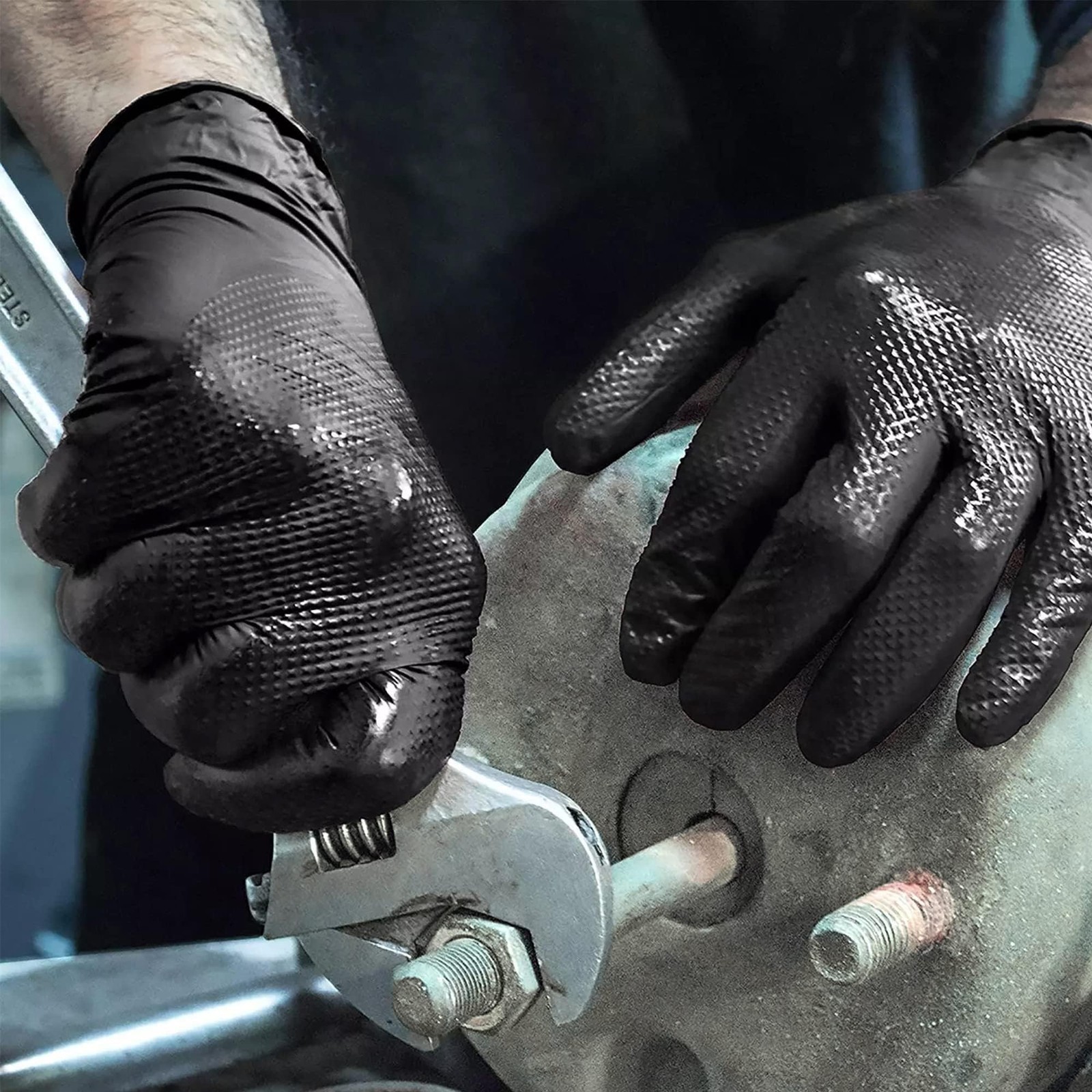 Heavy Duty Black Industrial Nitrile Gloves, 8-mil, Large, Box of 100, Latex F…