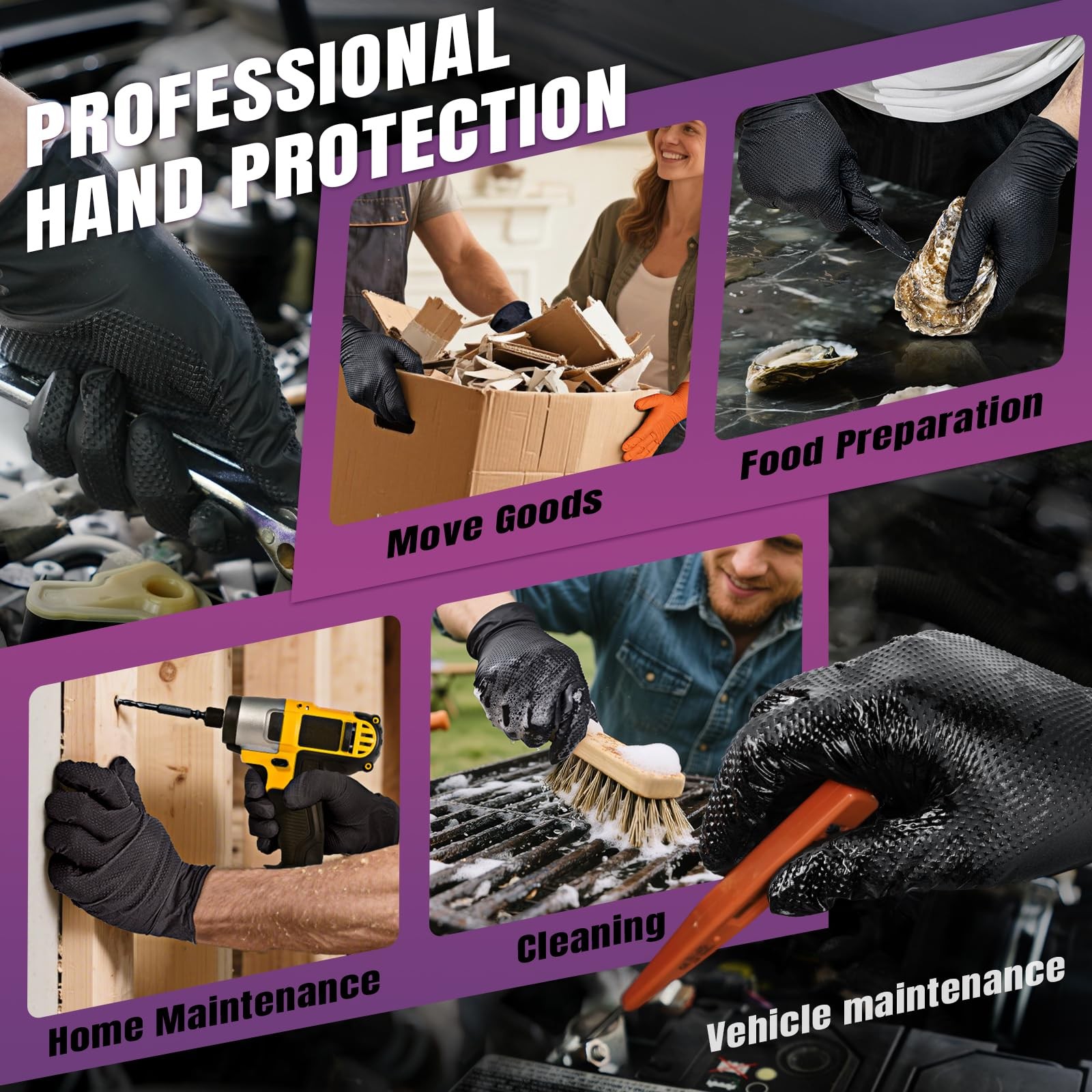 FINITEX Disposable Industrial Diamond Texture Nitrile Glove – Chemical Resist…