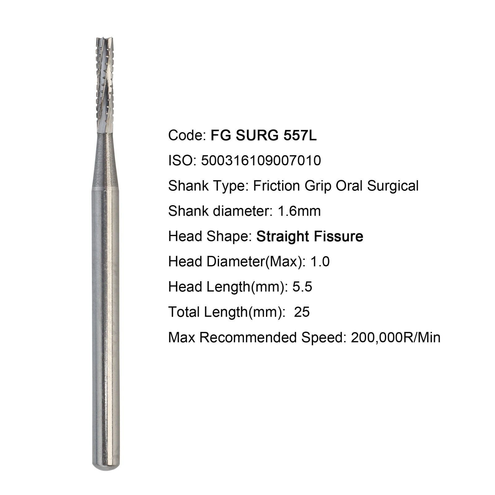 50pc Dental Surgical Carbide Burs 25mm Length FG SURG 557 557L 558 Friction Grip