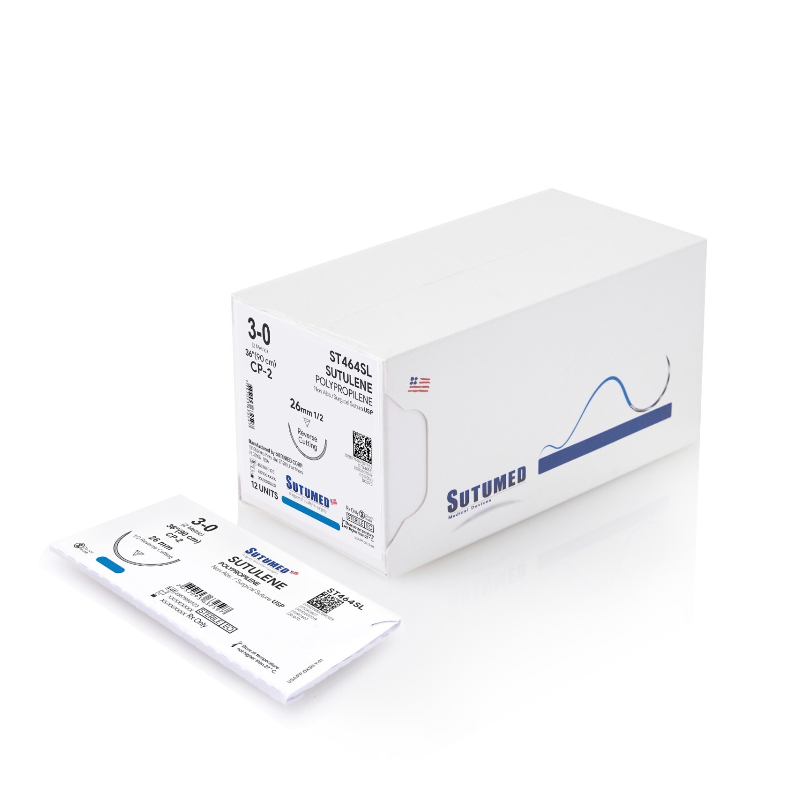 Sutumed Sutu-Lene Polypropylene Suture USP 3-0, 1/2 26mm reverse cutting