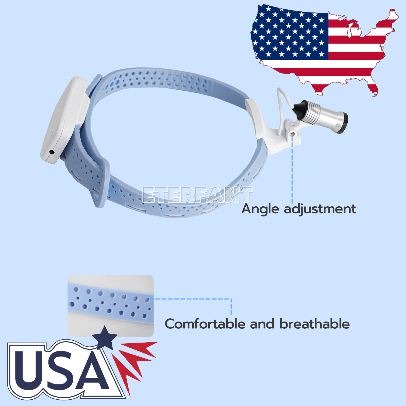 ETERFANT Lightweight Silicone Headlamp Dental Surgery Medical 5W LED Blue