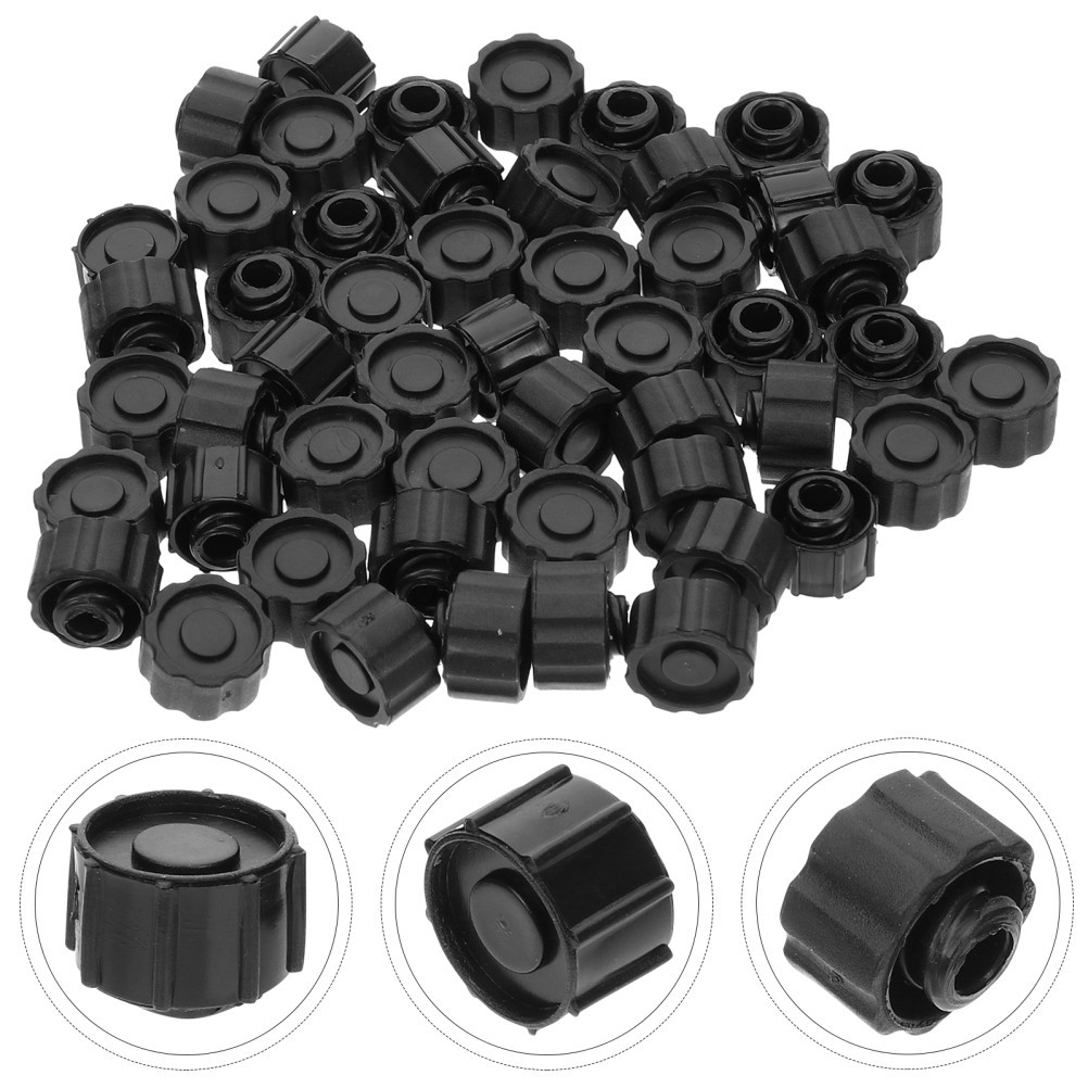 50Pcs Reusable Syringe Plug Caps Black PP for Feeding Tubes and Glue Dispensing