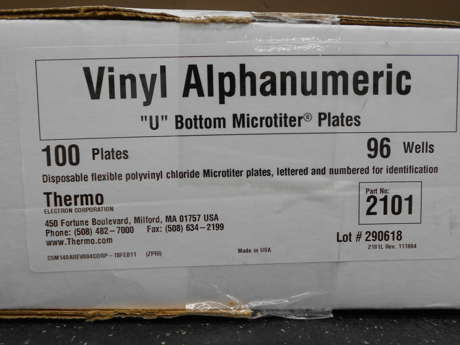 THERMO 2101 U BOTTOM MICROTITER PLATES 96 400µL WELL BOX OF 100
