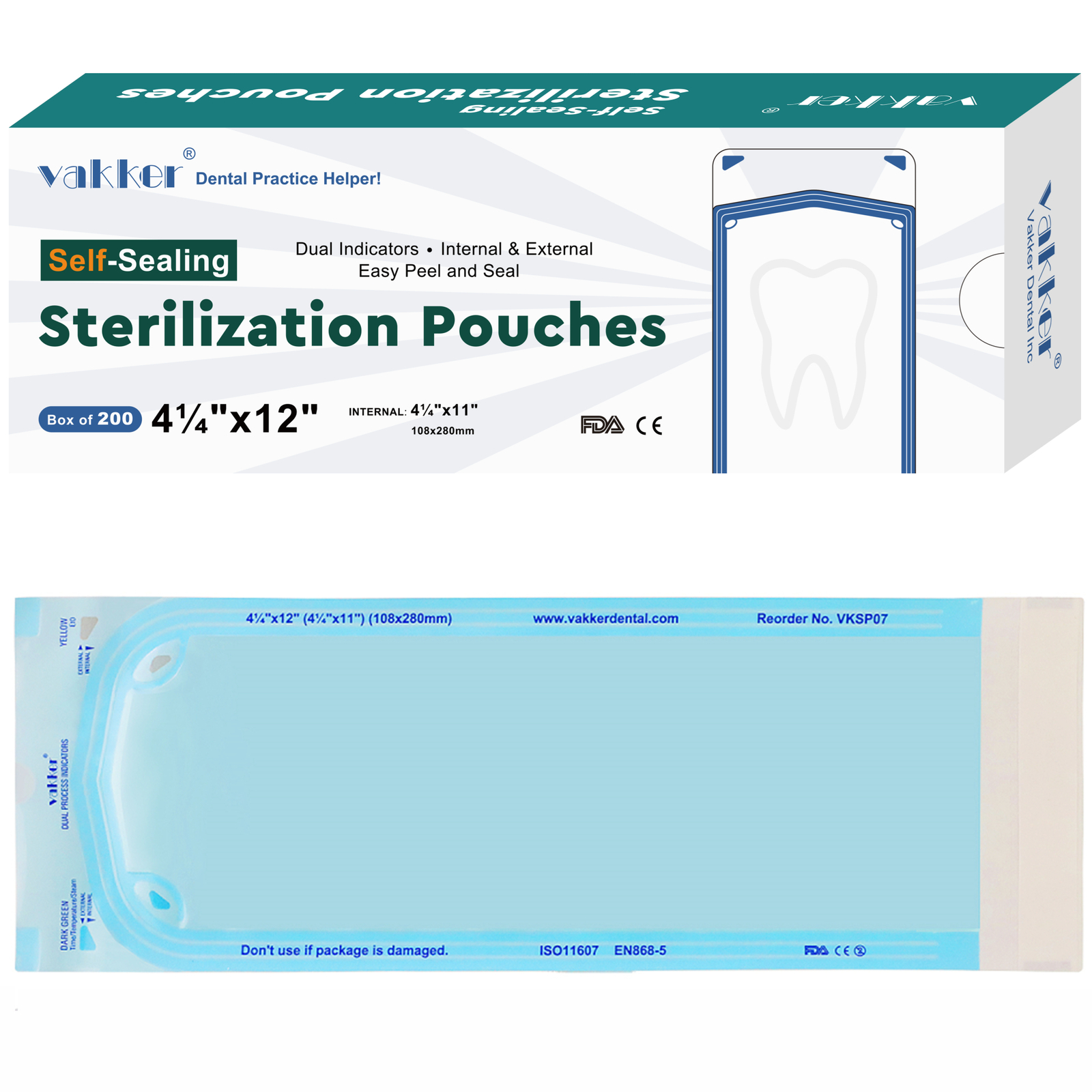 Vakker 200 4.25″ x 12″ Dental Self Sealing Sterilization Pouches Autoclave Bag