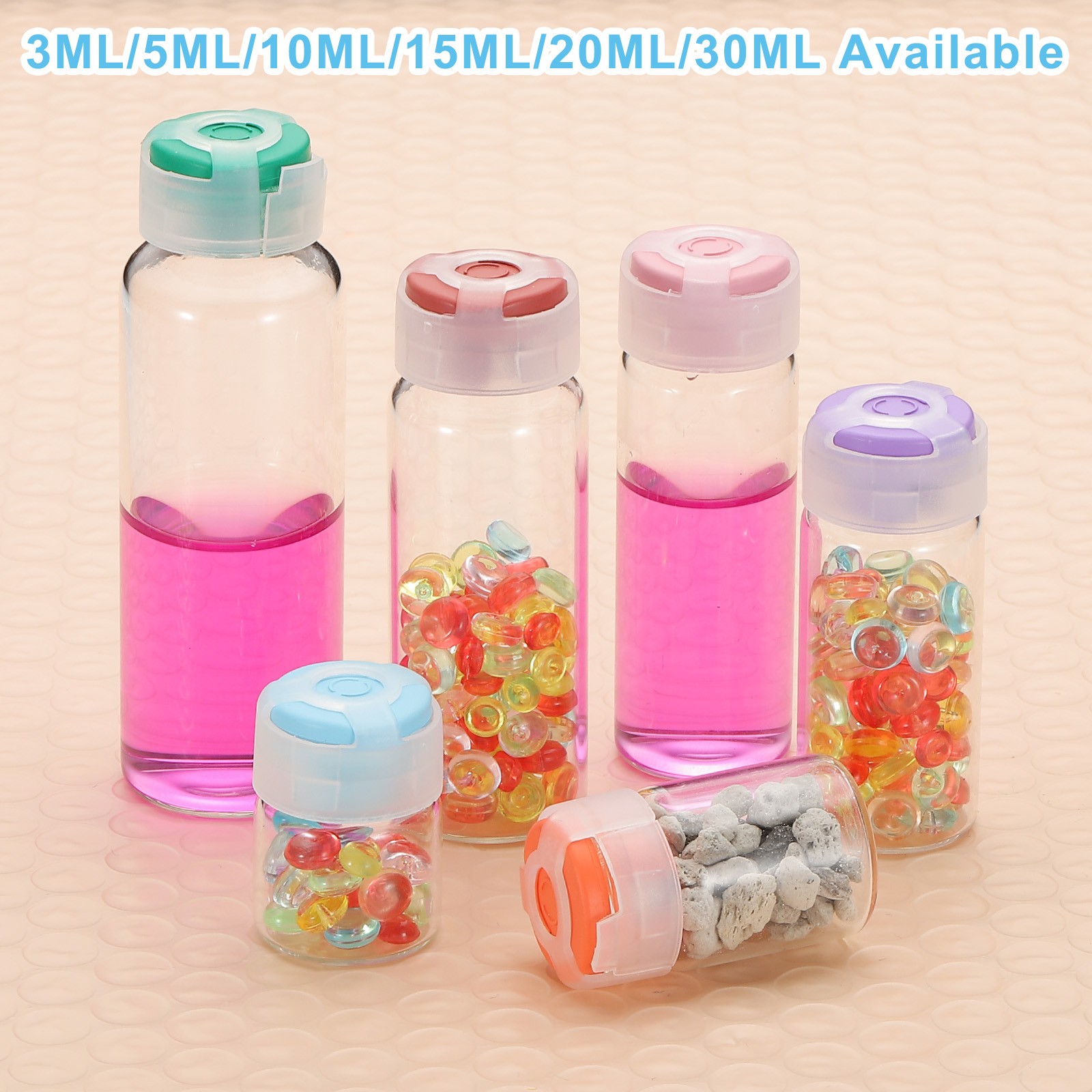 20ml Clear Glass Sample Vials, 20Pcs Small Liquid Bottles, Purple