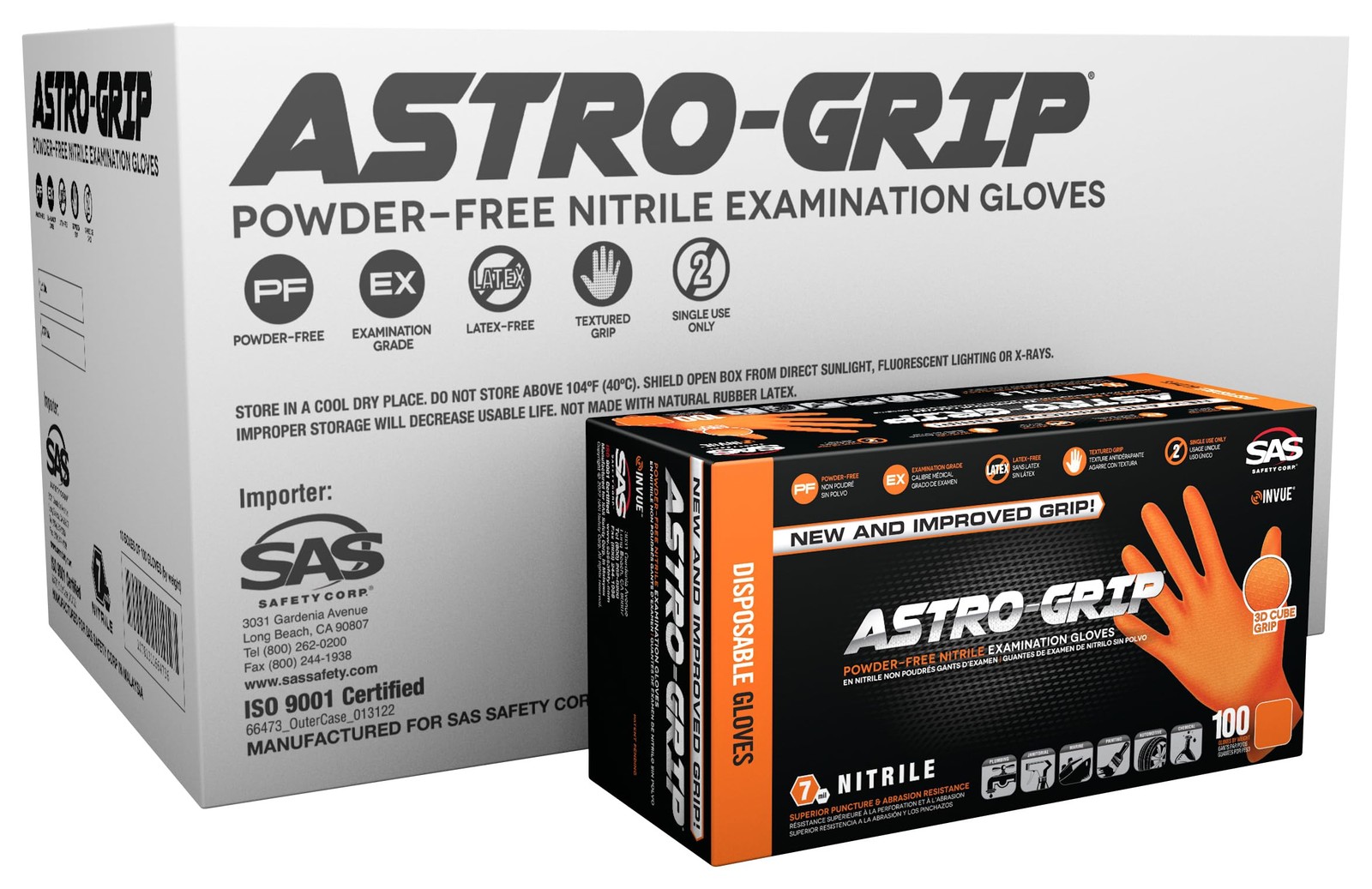 Large Orange Nitrile Disposable Gloves Astro Grip Exam Grade 100 Count