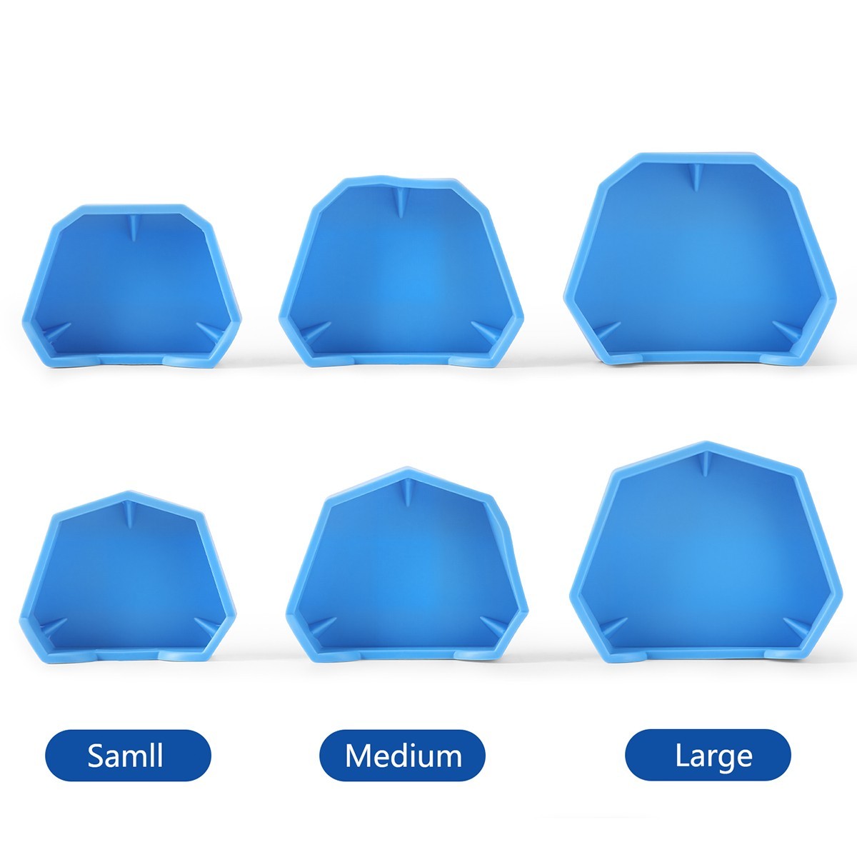 6Pcs Dental Model Former Base Molds Blue Silicone Rubber Notches Plaster Types