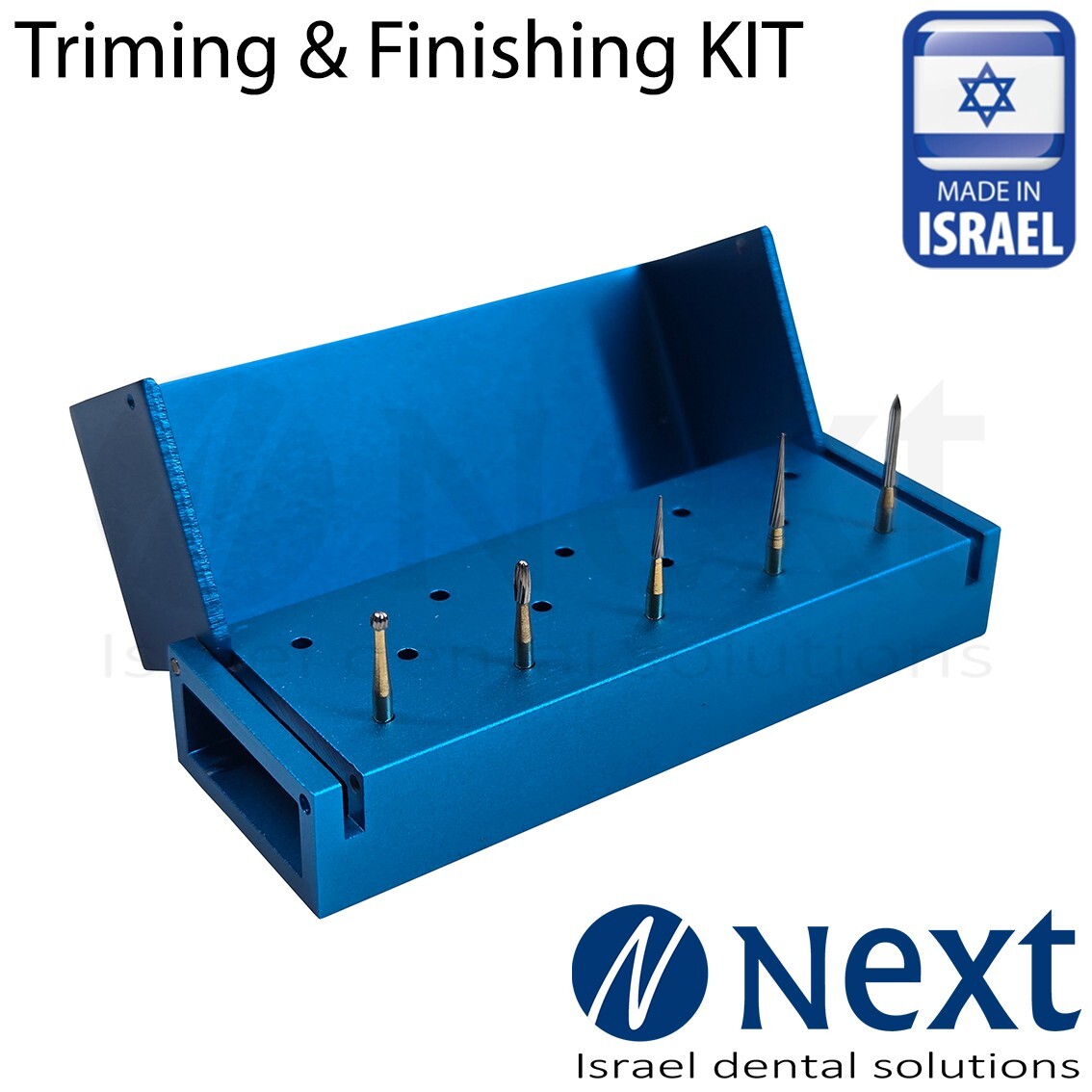 Dental FG carbide burs set kit 5pcs Trimming and finishing Dialom Israel made