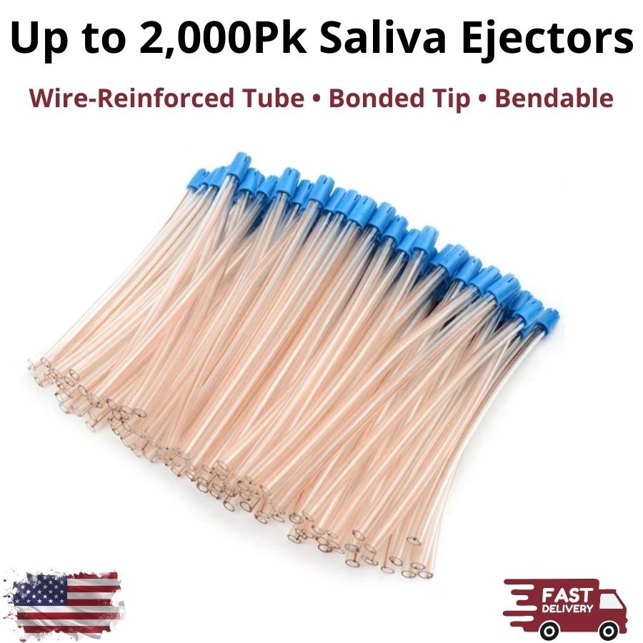 2000Pcs Safe-Dent Dental Saliva Ejectors Wire Reinforced Clear Blue Tip Plastic