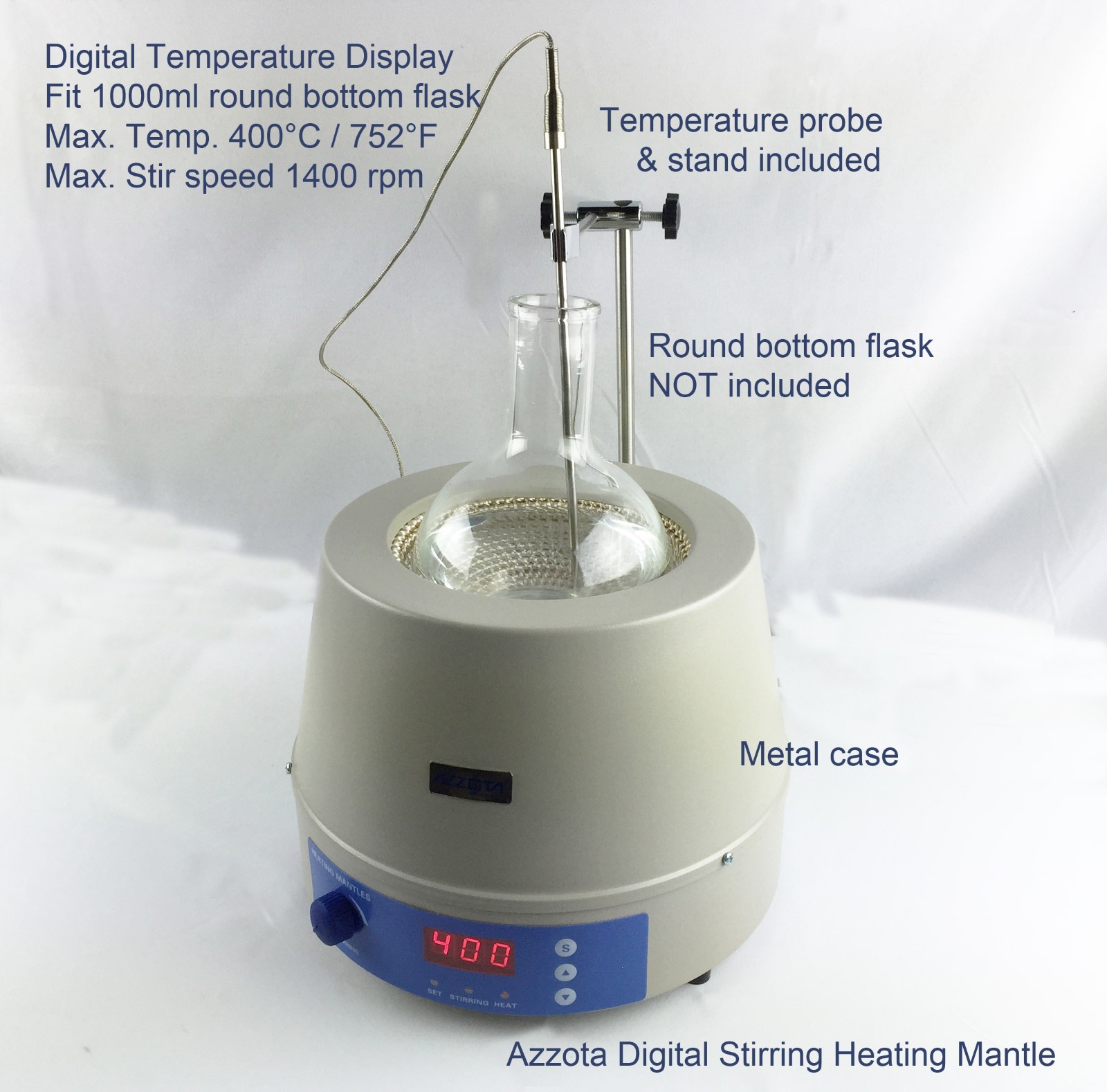 Azzota® DSHM-500, Digital Stirring Heating Mantle – 500ml, 250W