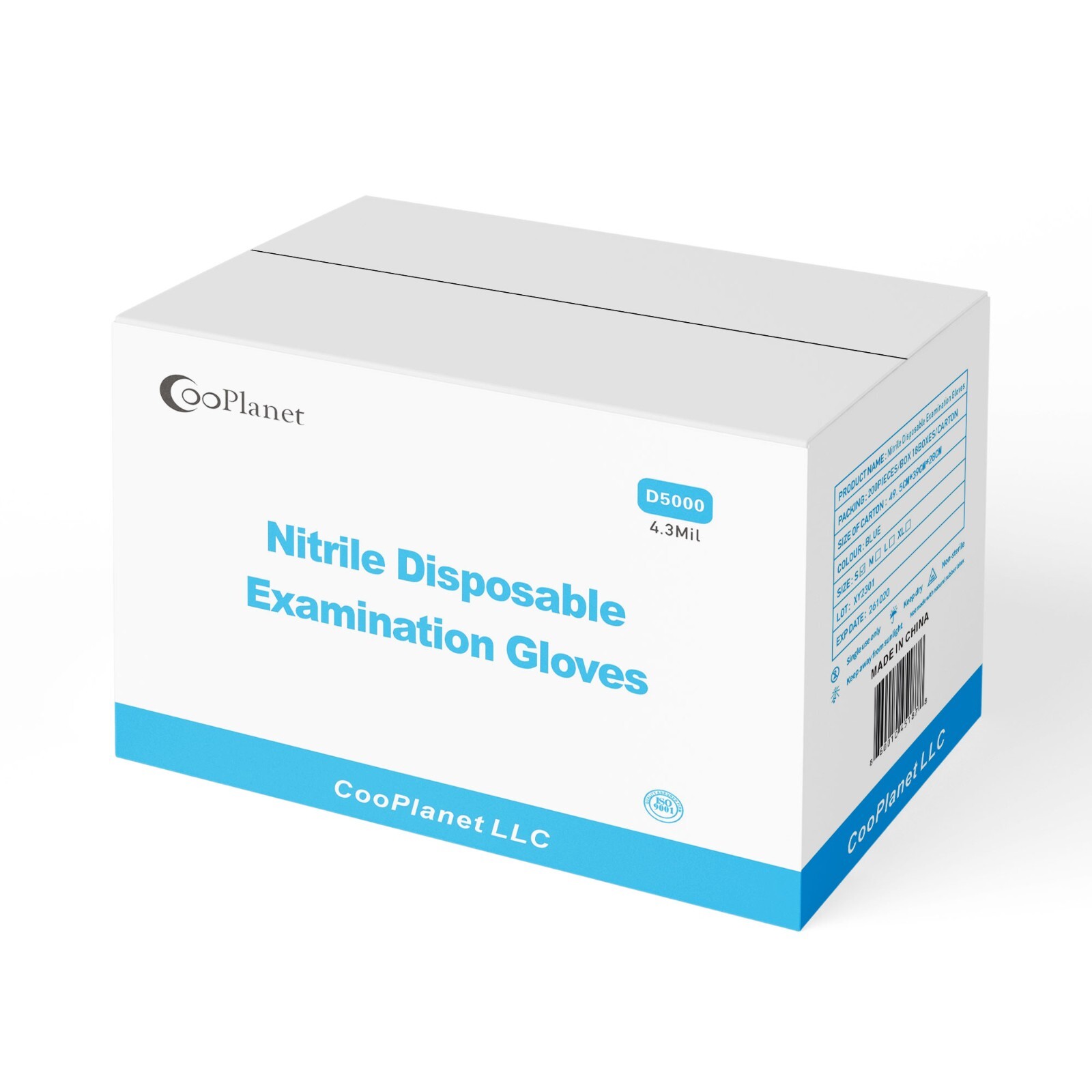CooPlanet Blue Nitrile Disposable Exam Gloves, Latex-Free, 4.3 Mil, Case of 3600