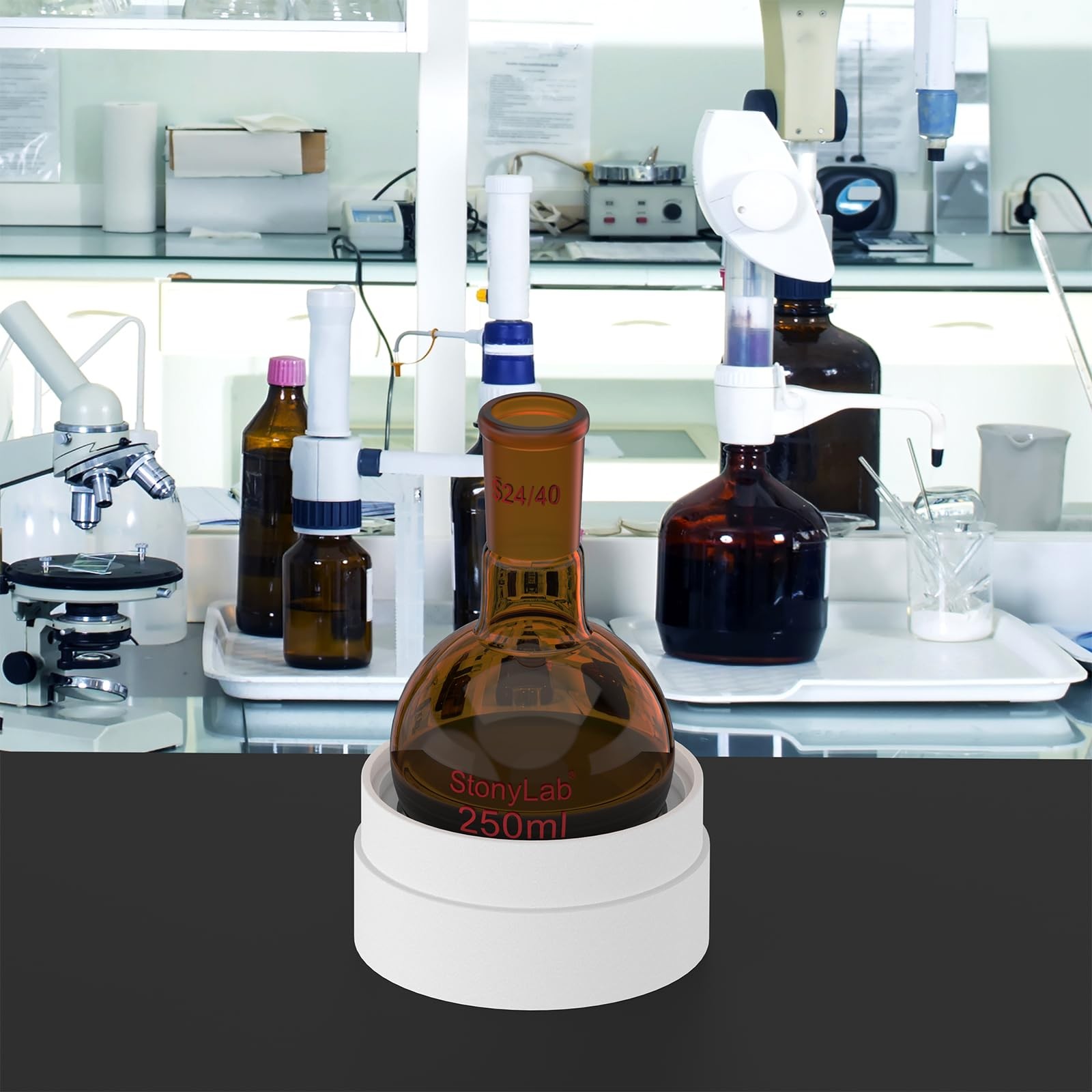 Brown Round Bottom Flask with Single Neck, 24/40 Standard Taper Joint, Labora…