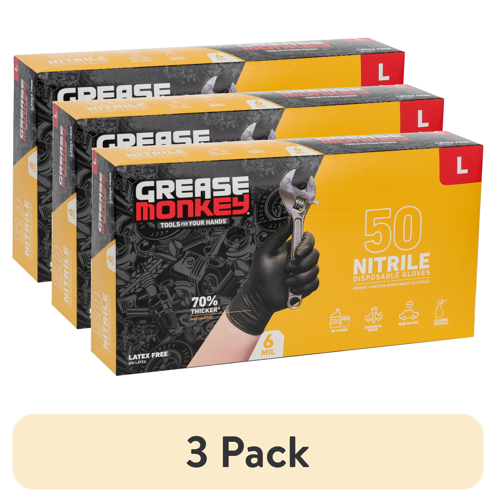 Grease Monkey Nitrile Disposable Gloves, Latex Free, Touchscreen, Black, Large,