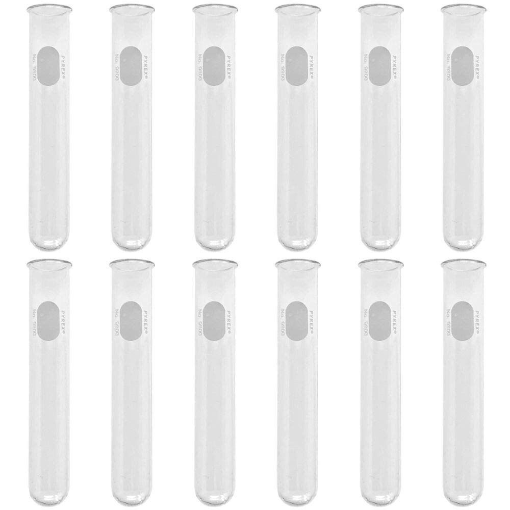 PYREX 25X150mm Glass Test Tube Beaded Rim White Marking Spot, 55ml (Pack of 12)