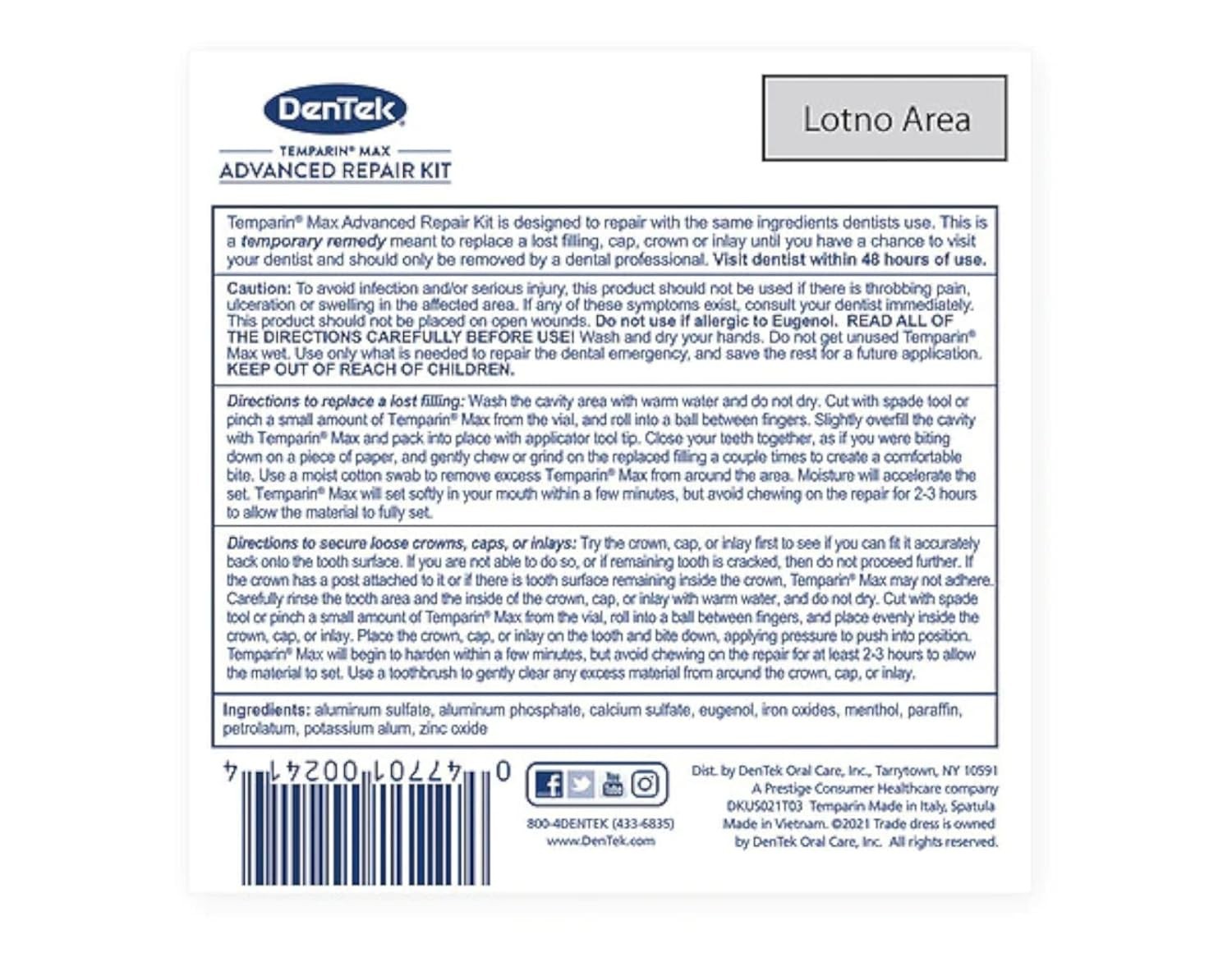 Quick Repair Solution: Temparin Max Lost Filling & Cap Kit, 0.63 oz