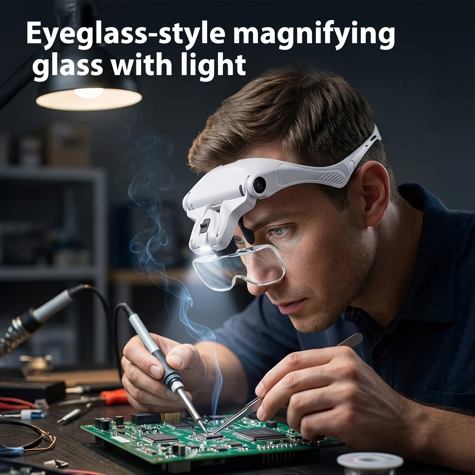 Head-Mounted Magnifier – LED Lighting, Adjustable Headband, Battery Powered,