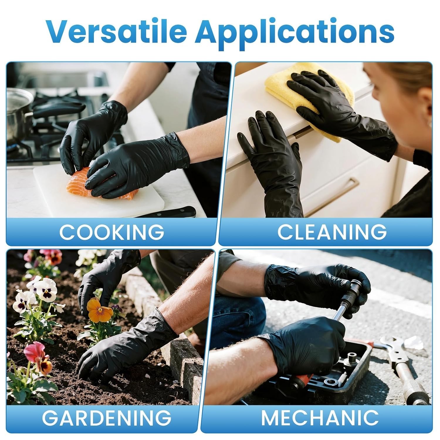 Large Black Nitrile Gloves, 100 Count – Latex-Free & Food Safe for Maximum Pr…