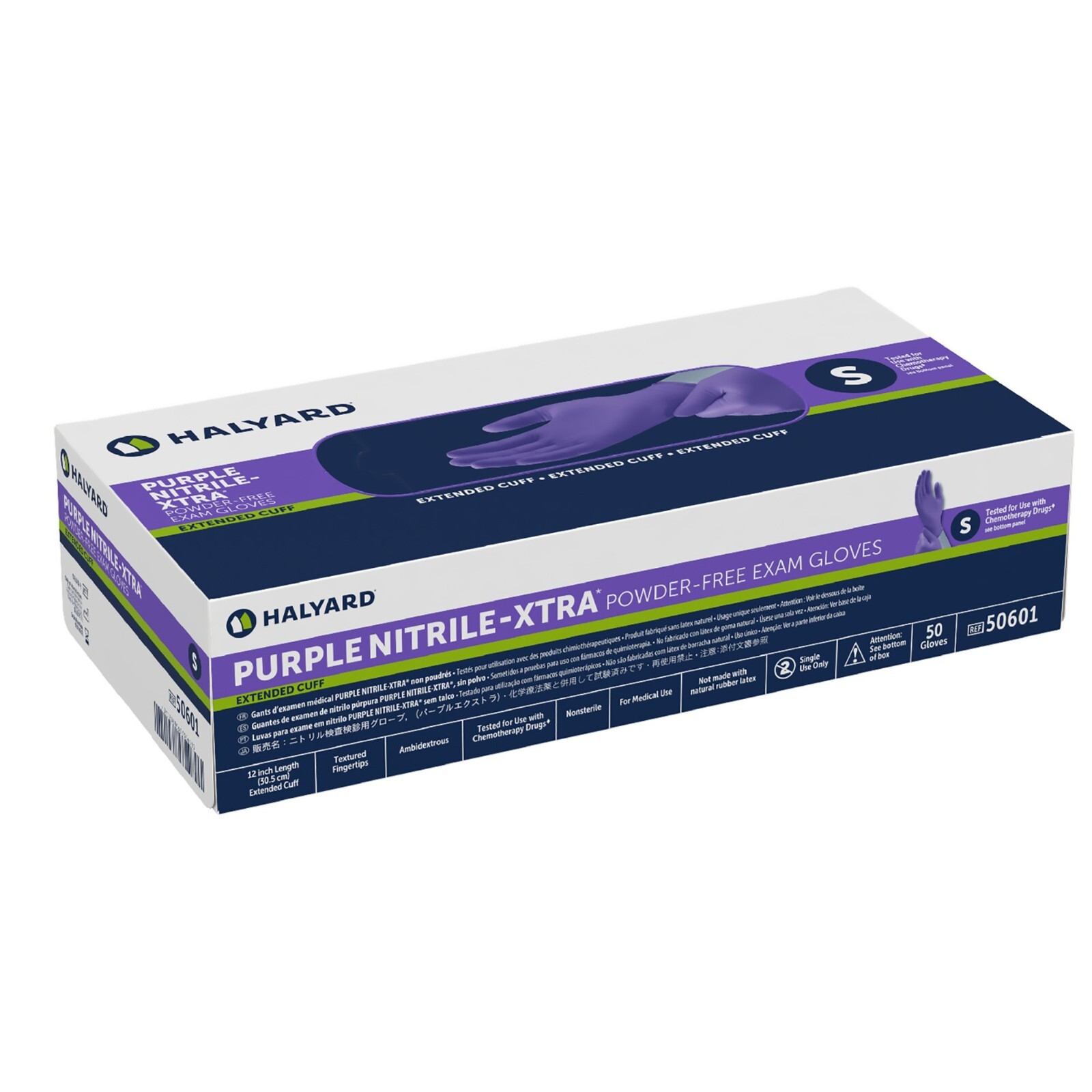 *100-Gloves* Halyard Purple Nitrile-XTRA PF Exam Extended Cuff 12″ Small 50601