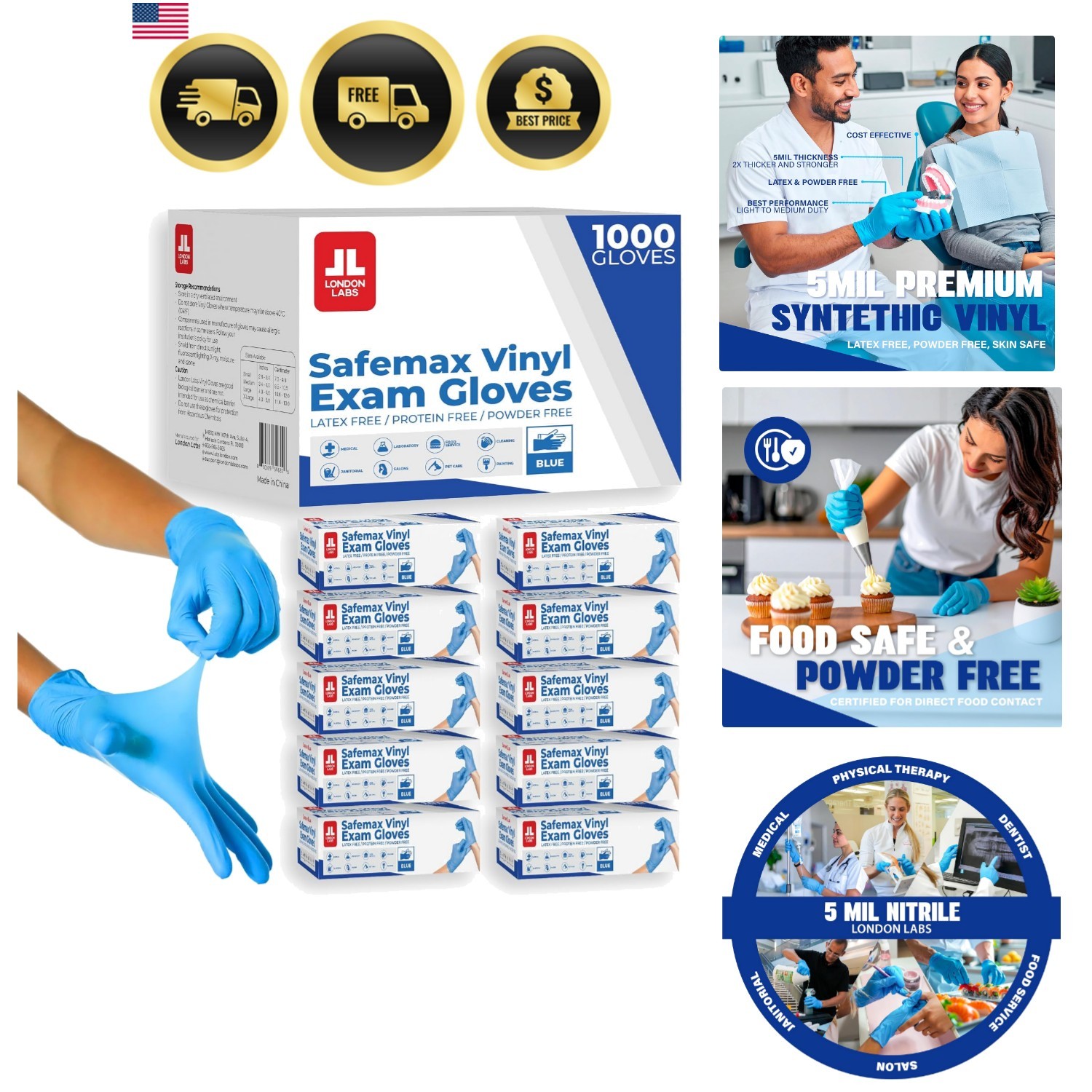 Synthetic Vinyl Exam Gloves Powder-Free, Latex-Free, Disposable, Ultra-strong…