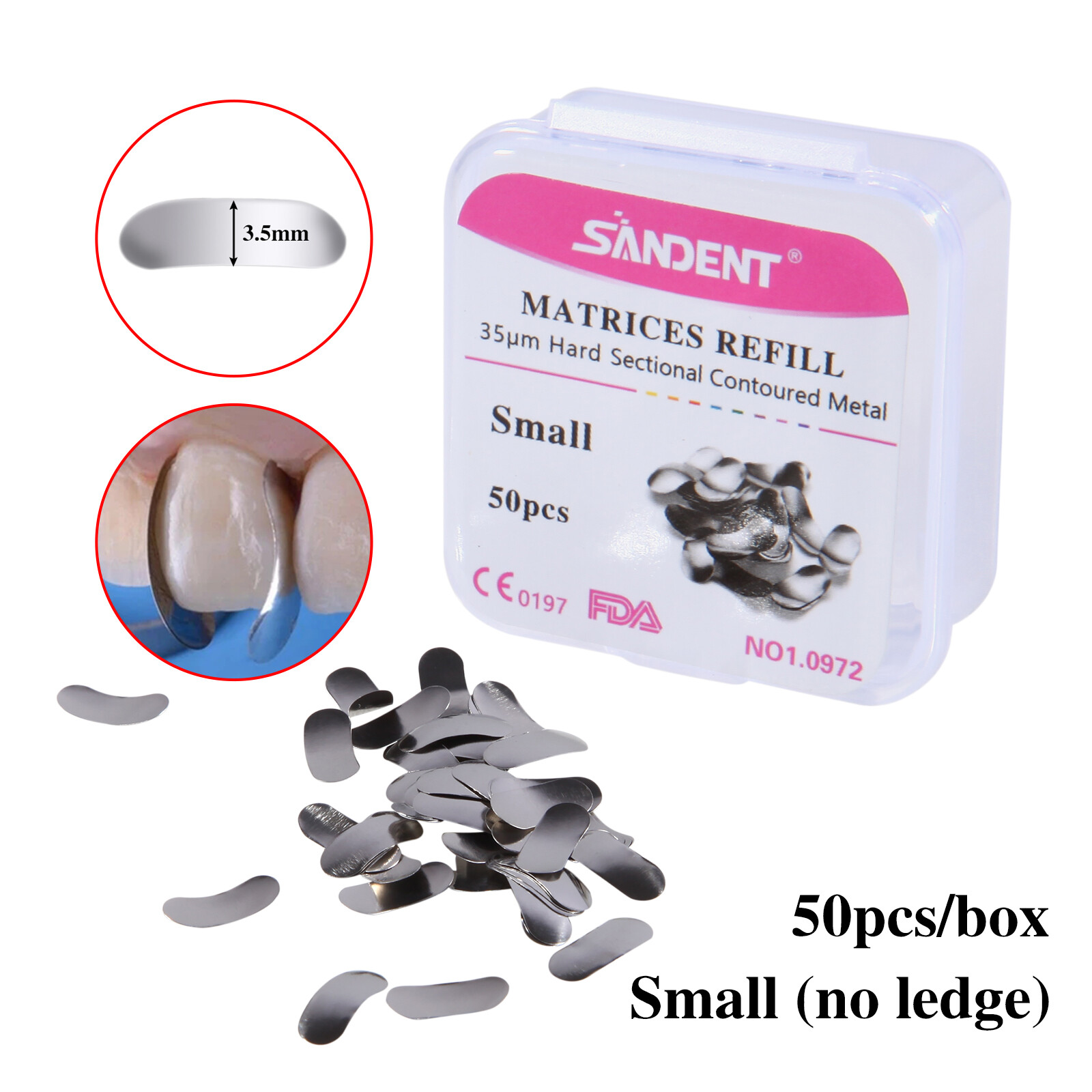 50Pcs Dental Metal Matrices Matrix Band Sectional Contoured Refill S/M/L 35μm US